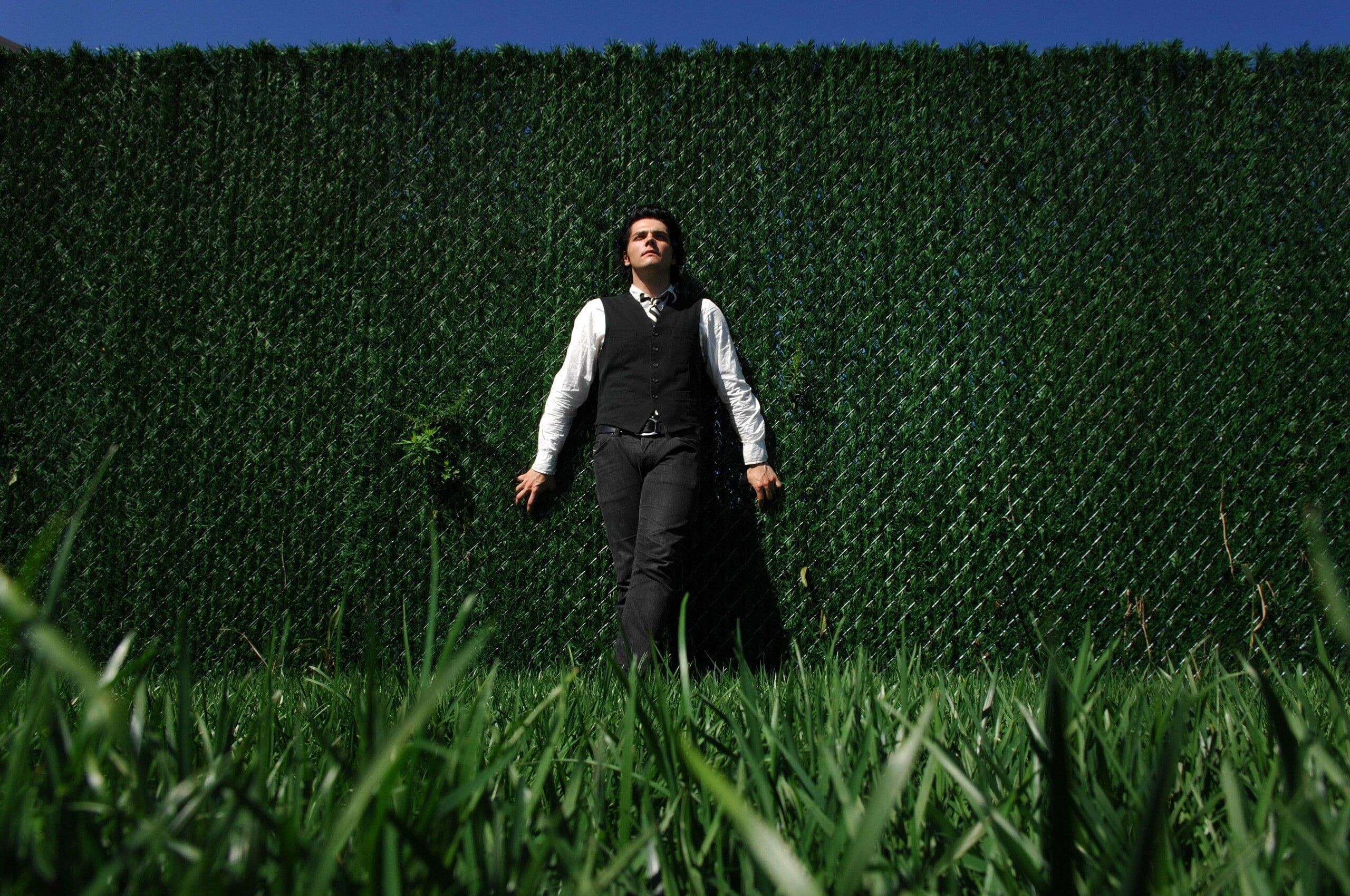 Gerard Way: Men's black vest, Greens, Grass, Wall, My Chemical Romance. 2560x1700 HD Background.