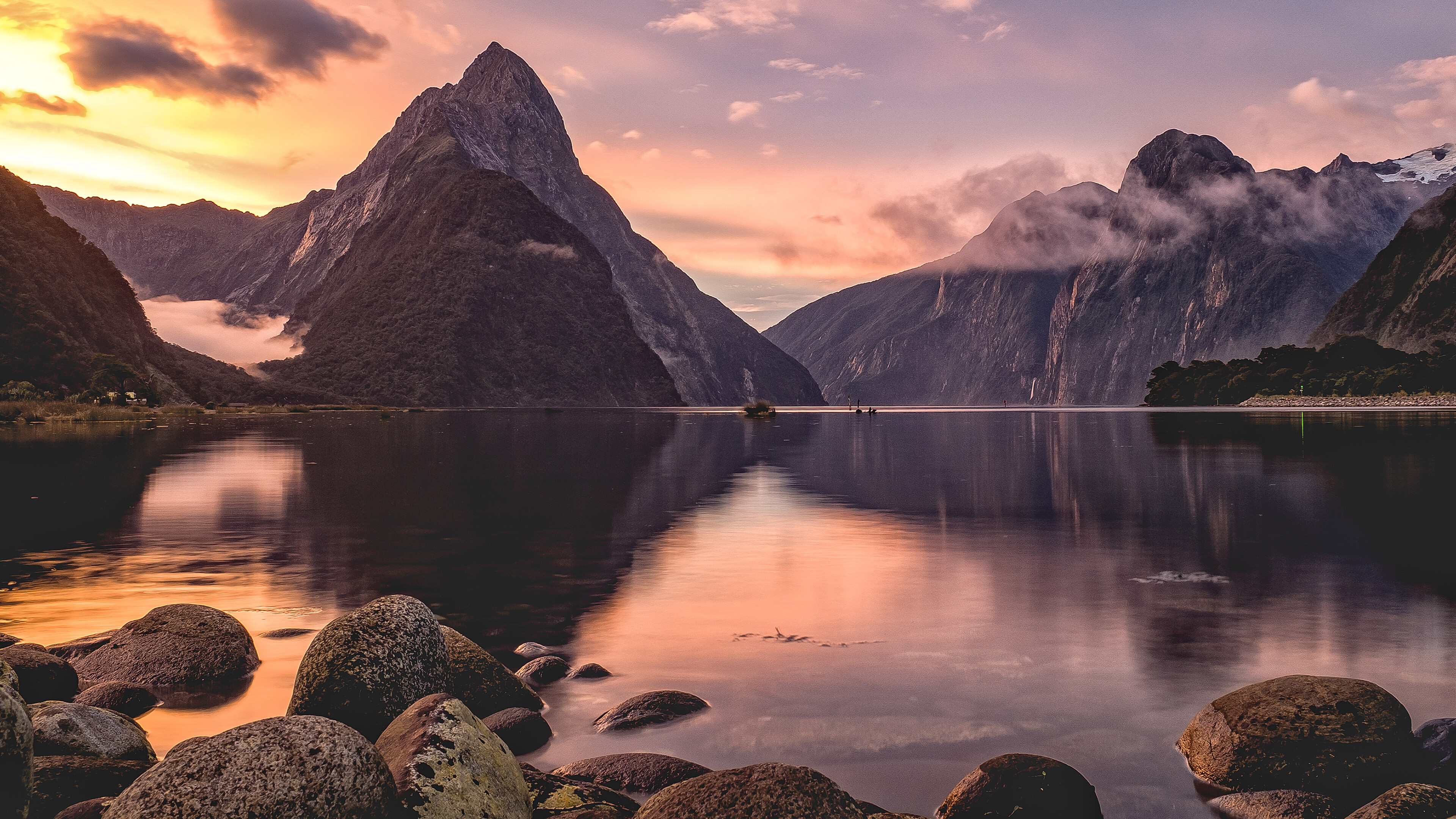 New Zealand: Milford Sound, Nature, The sixth-largest island country by area. 3840x2160 4K Background.