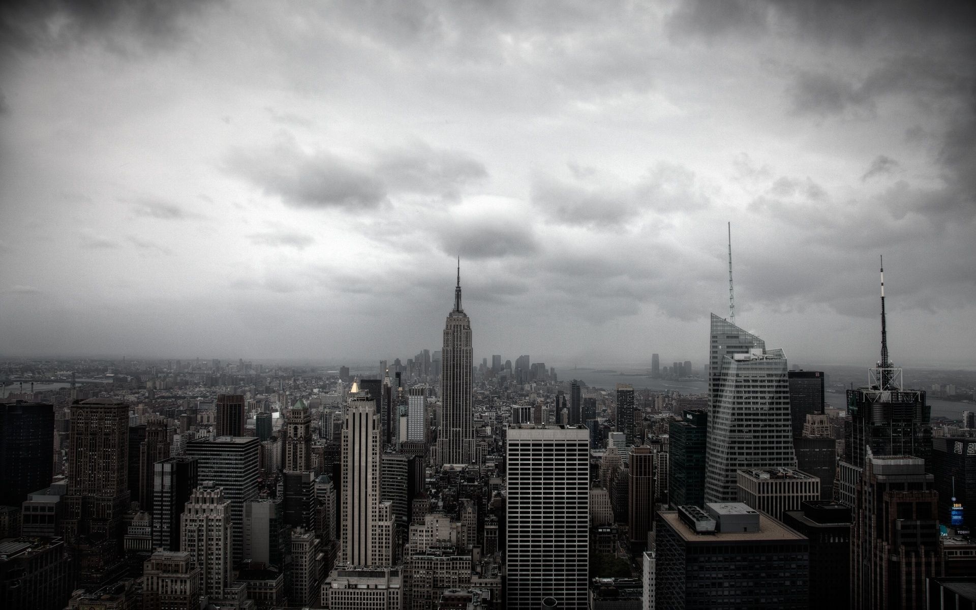 Gray Cloudy Sky: Monochrome, Urban landscape, City skyline, The thick and lowering clouds. 1920x1200 HD Background.