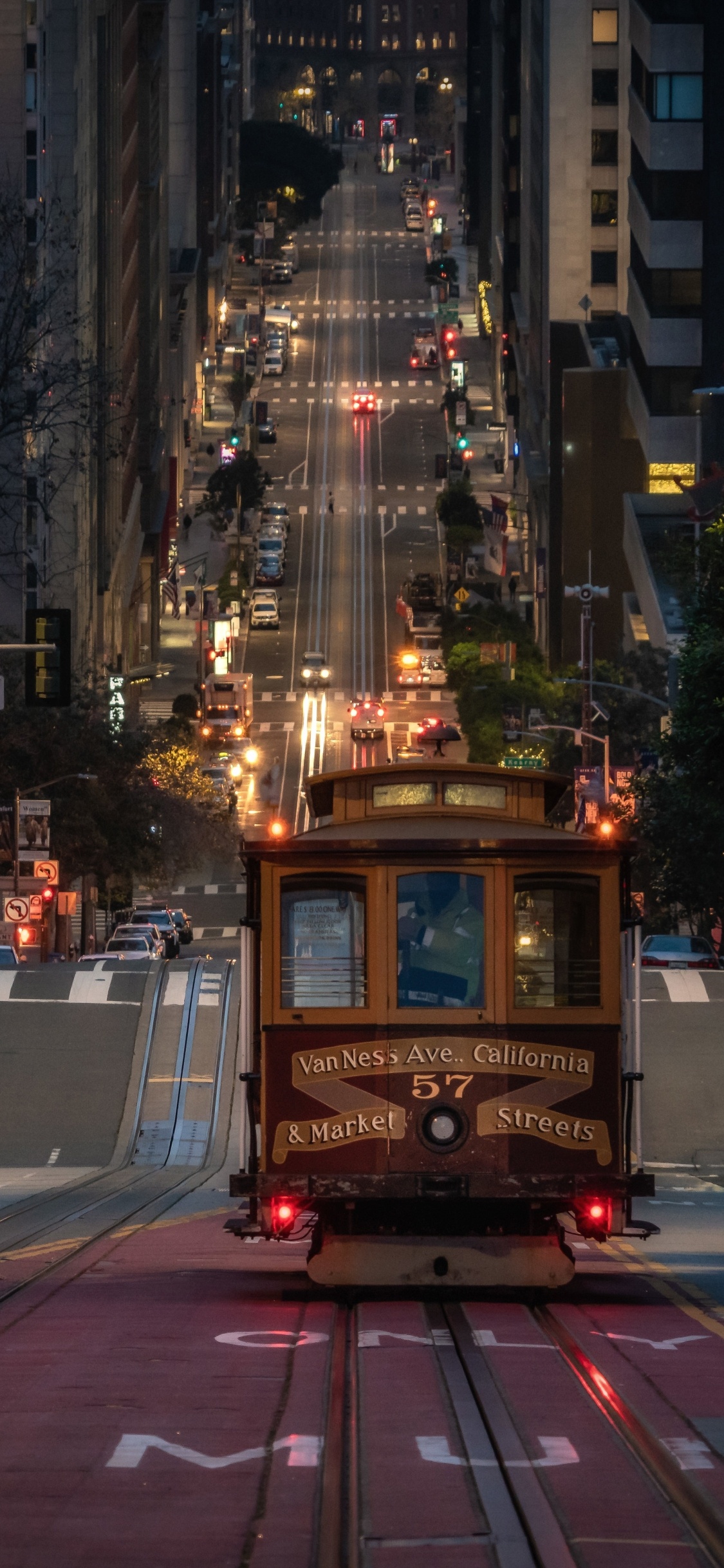 Tram, Road for cars, Urban street, San Francisco tram, 1130x2440 HD Phone