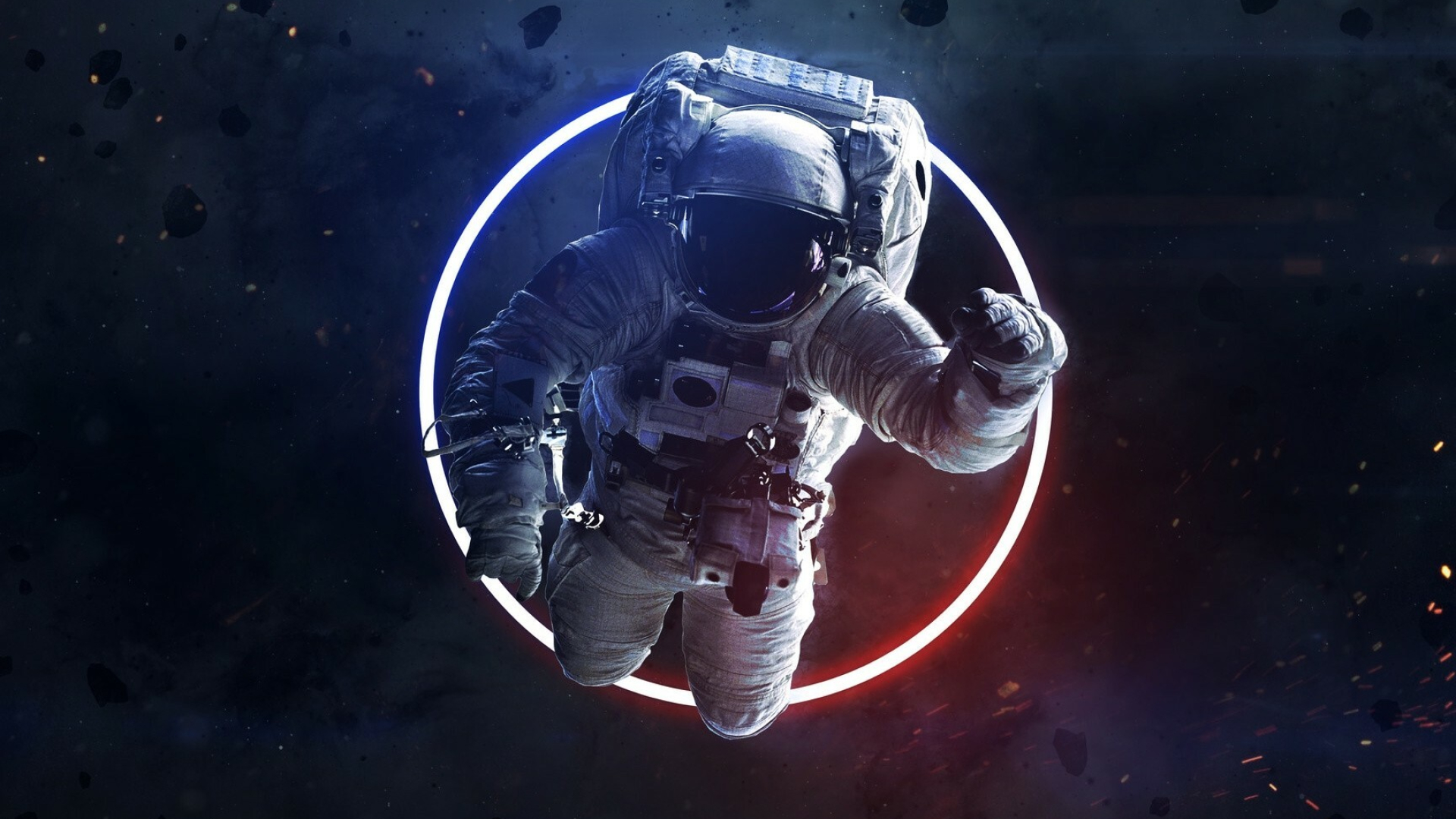 Astronaut: The first person in space was Soviet Air Force pilot Yuri Gagarin. 1920x1080 Full HD Background.