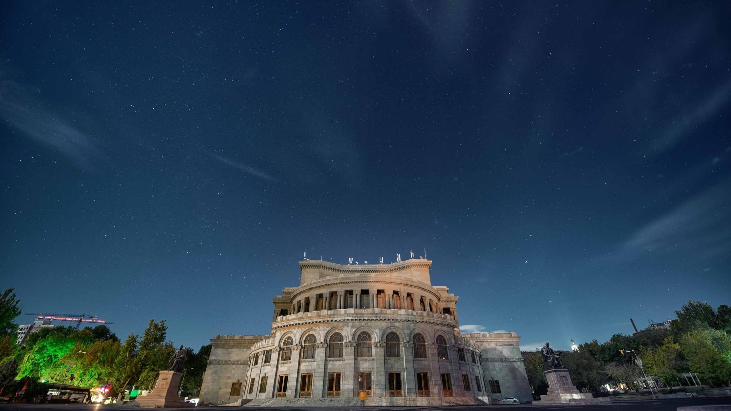 Armenia: Yerevan Opera Theater, Facade, Urban area. 2560x1440 HD Wallpaper.