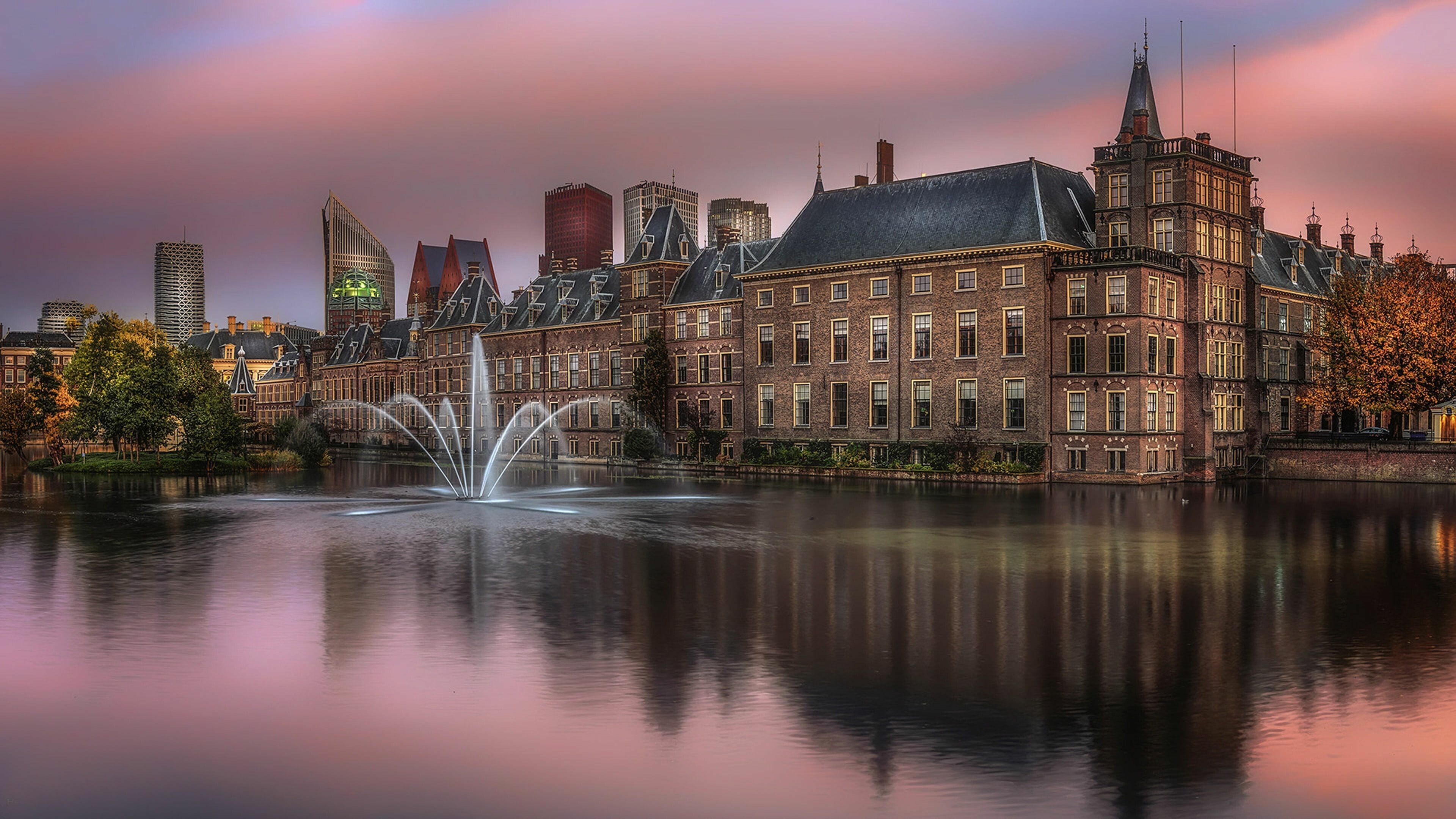 Netherlands: A country in northwestern Europe, Known for a flat landscape of canals, Binnenhof. 3840x2160 4K Background.