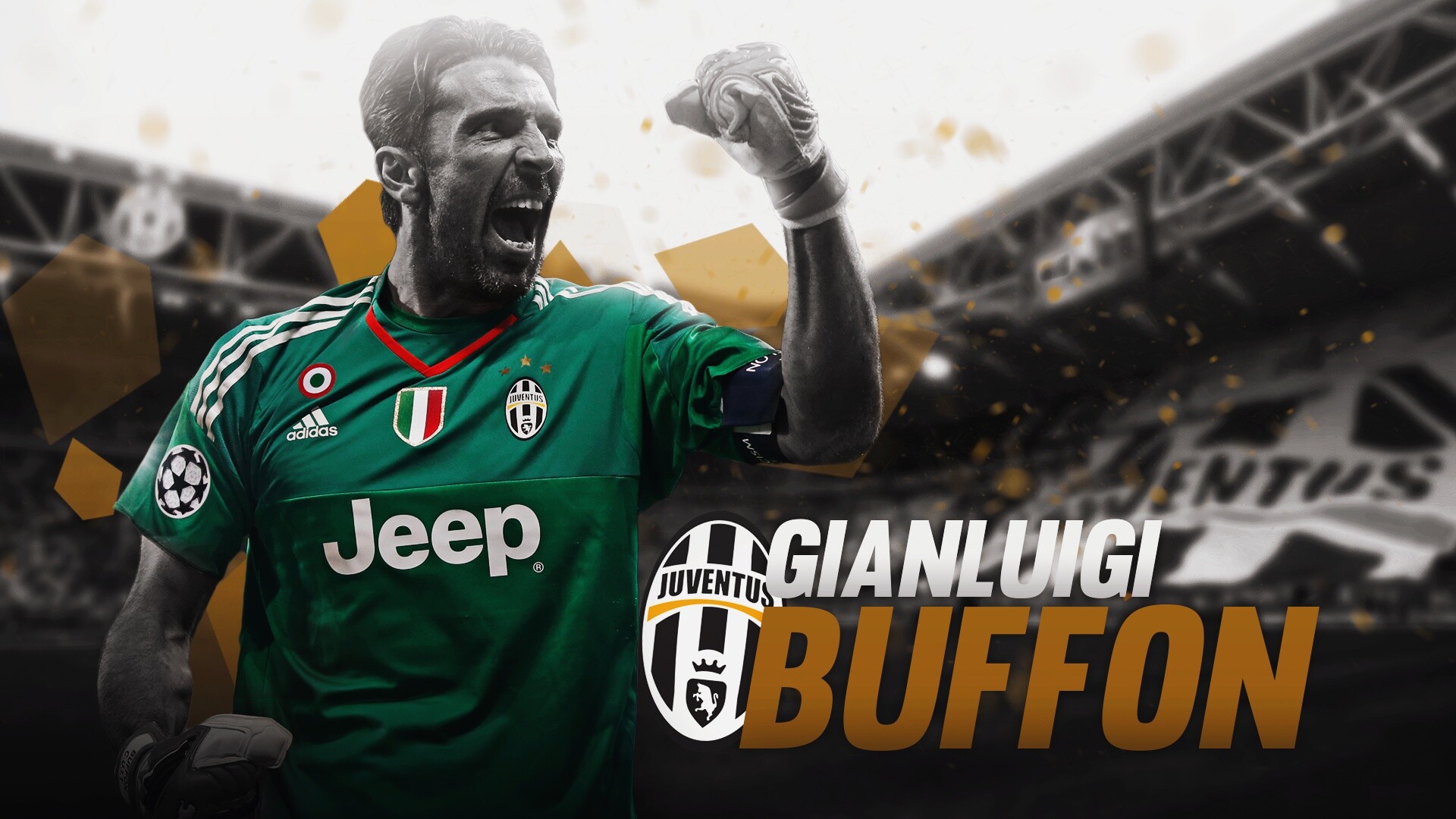 Gianluigi Buffon: Juventus FC former goalkeeper, The Zebras, Juve, 14-time Coppa Italia and 9-time Supercoppa Italiana winner. 1920x1080 Full HD Background.