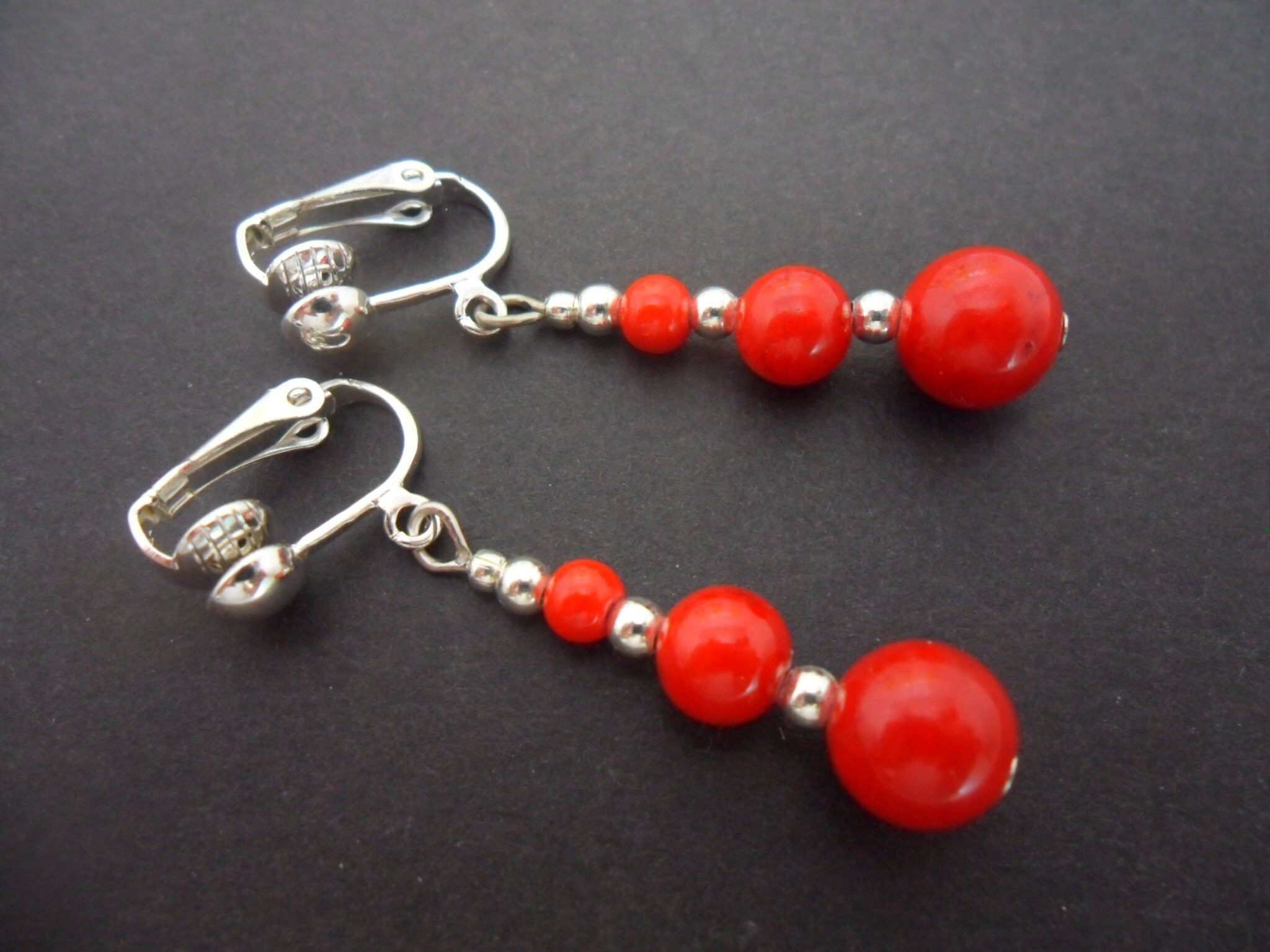 Red Coral, Red bead earrings, Clip-on style, Vintage fashion, 2050x1540 HD Desktop