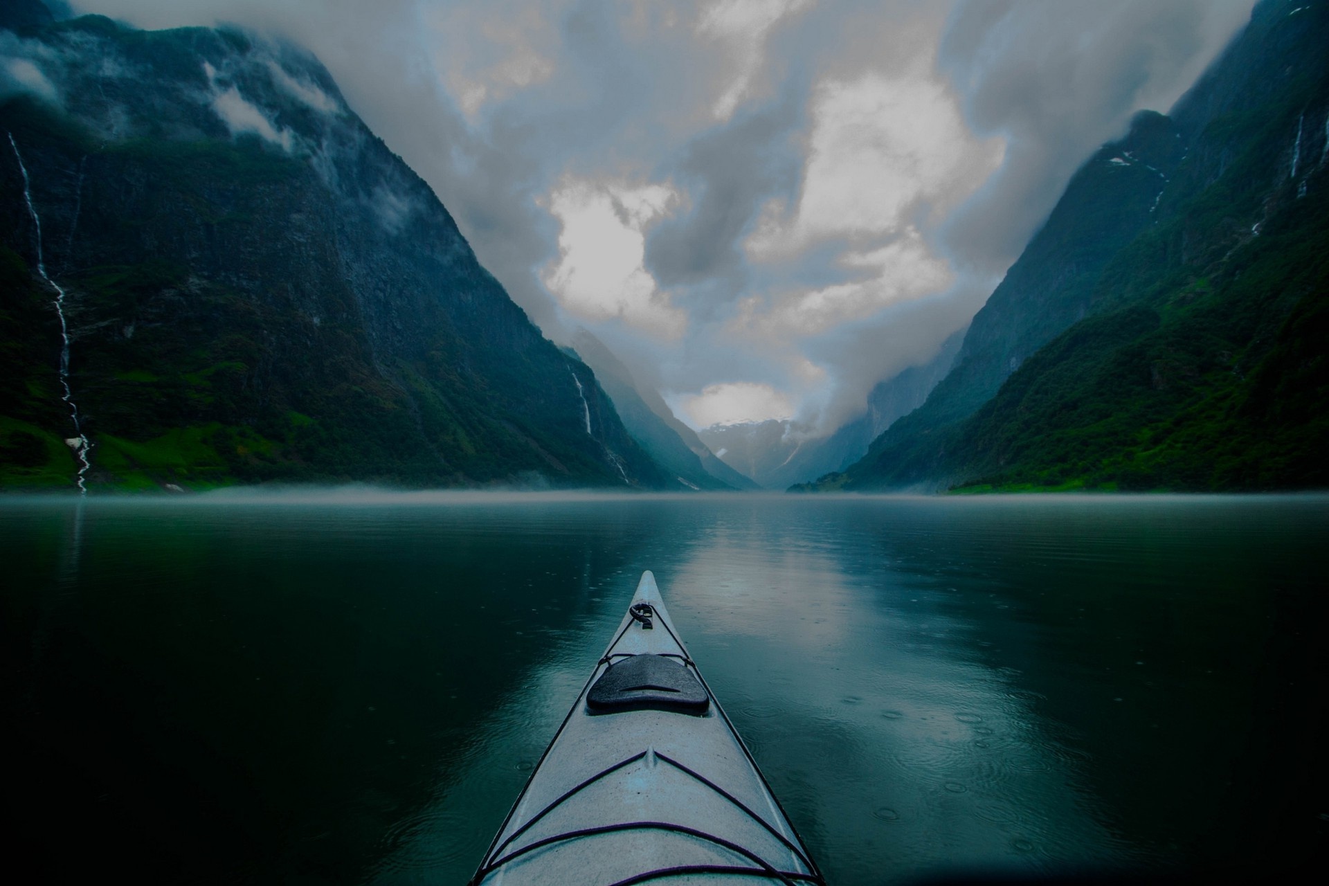 Kayaking: An extended water trip, Recreational boating in the foggy natural landscape. 1920x1280 HD Background.