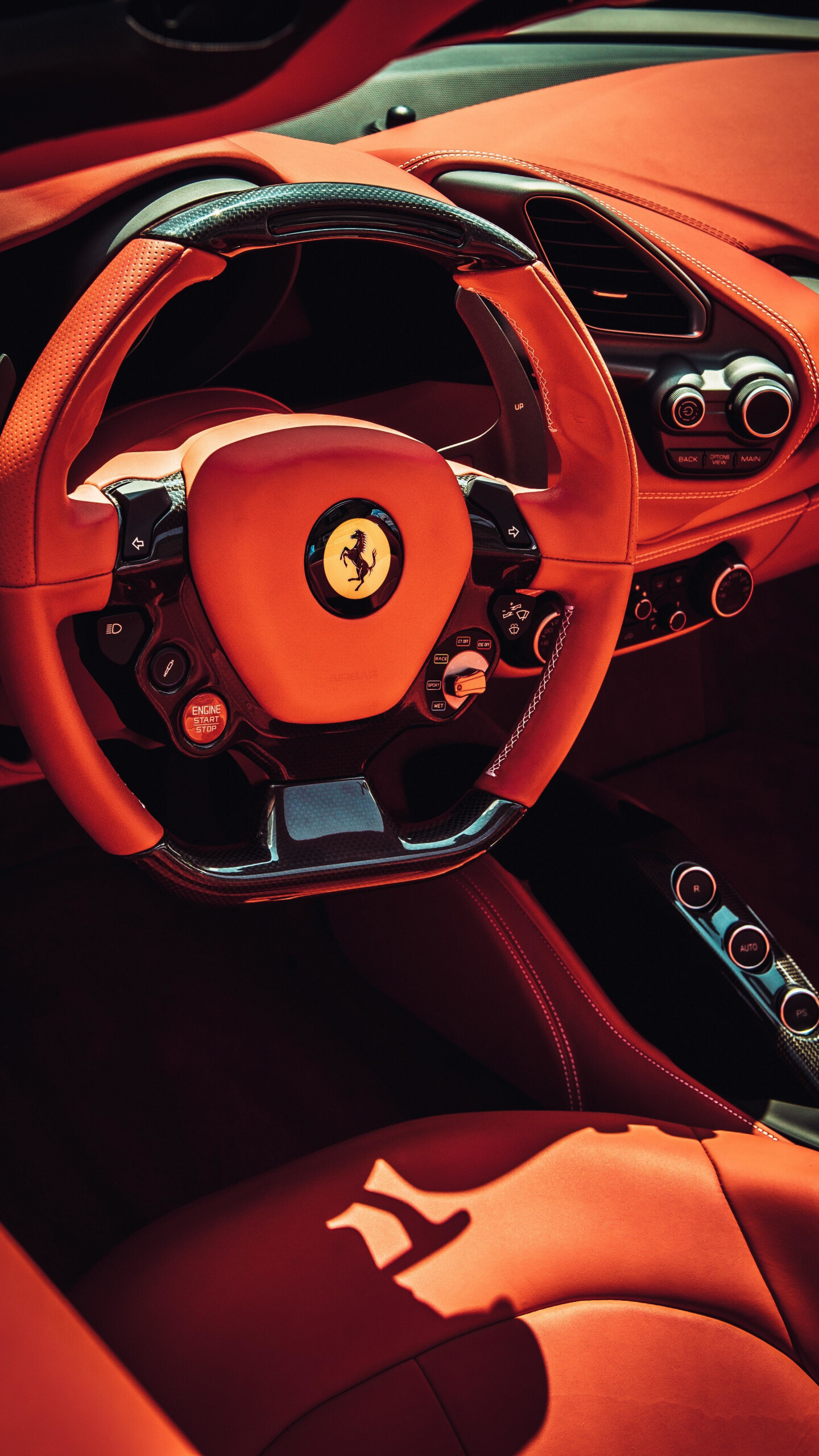 Ferrari: Sports car produced by the Italian automobile manufacturer, Interior design. 1440x2560 HD Background.