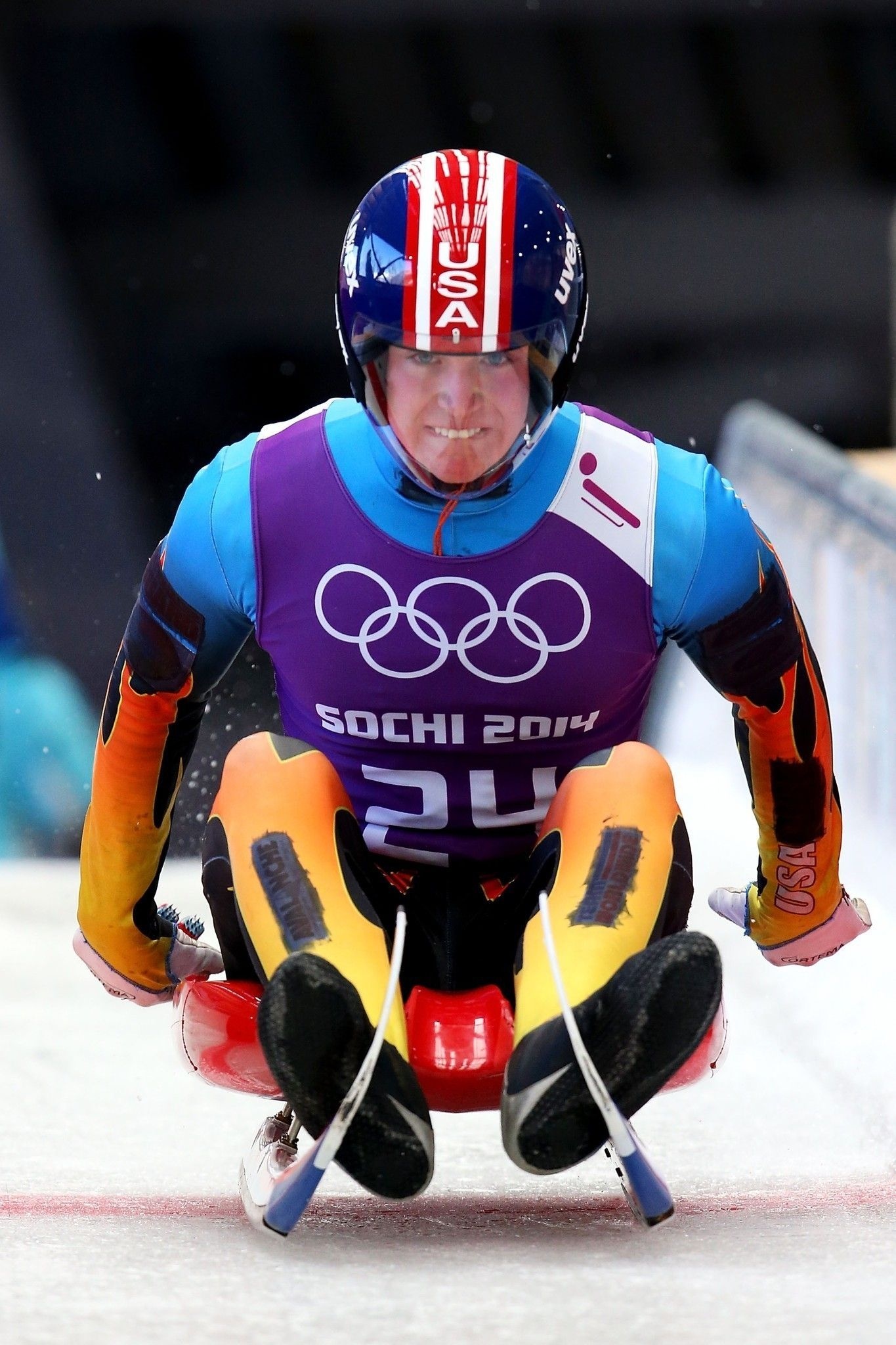 Luge: An American singles event competitor at the 2014 Sochi Winter Olympics. 1370x2050 HD Background.