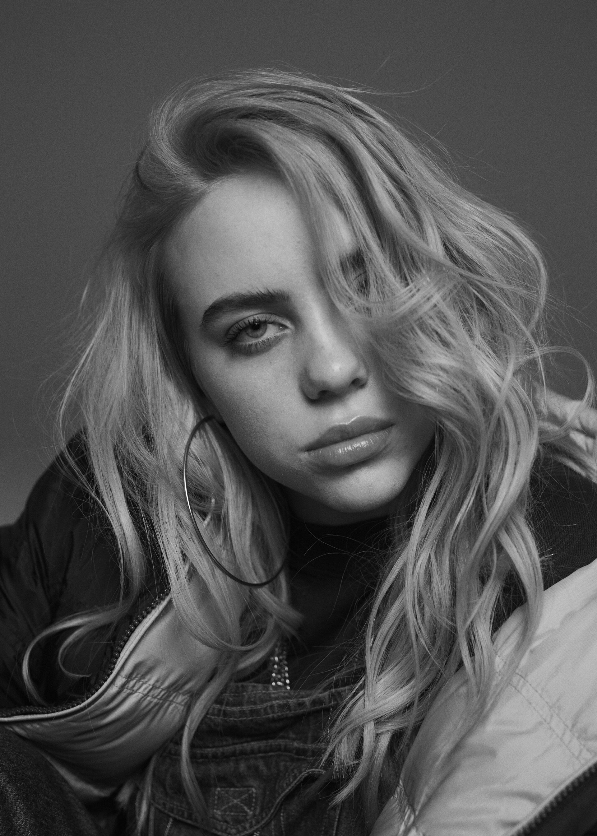 Billie Eilish: An American singer and songwriter born in Los Angeles, California, Monochrome. 1920x2690 HD Background.