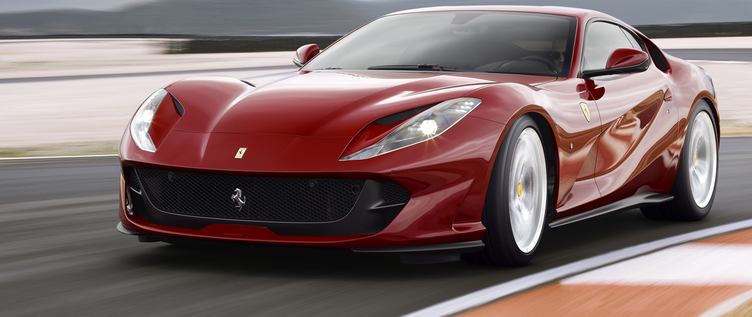 Ferrari 812 Superfast, Red sports car, Dual wide HD image, Background, 2560x1080 Dual Screen Desktop