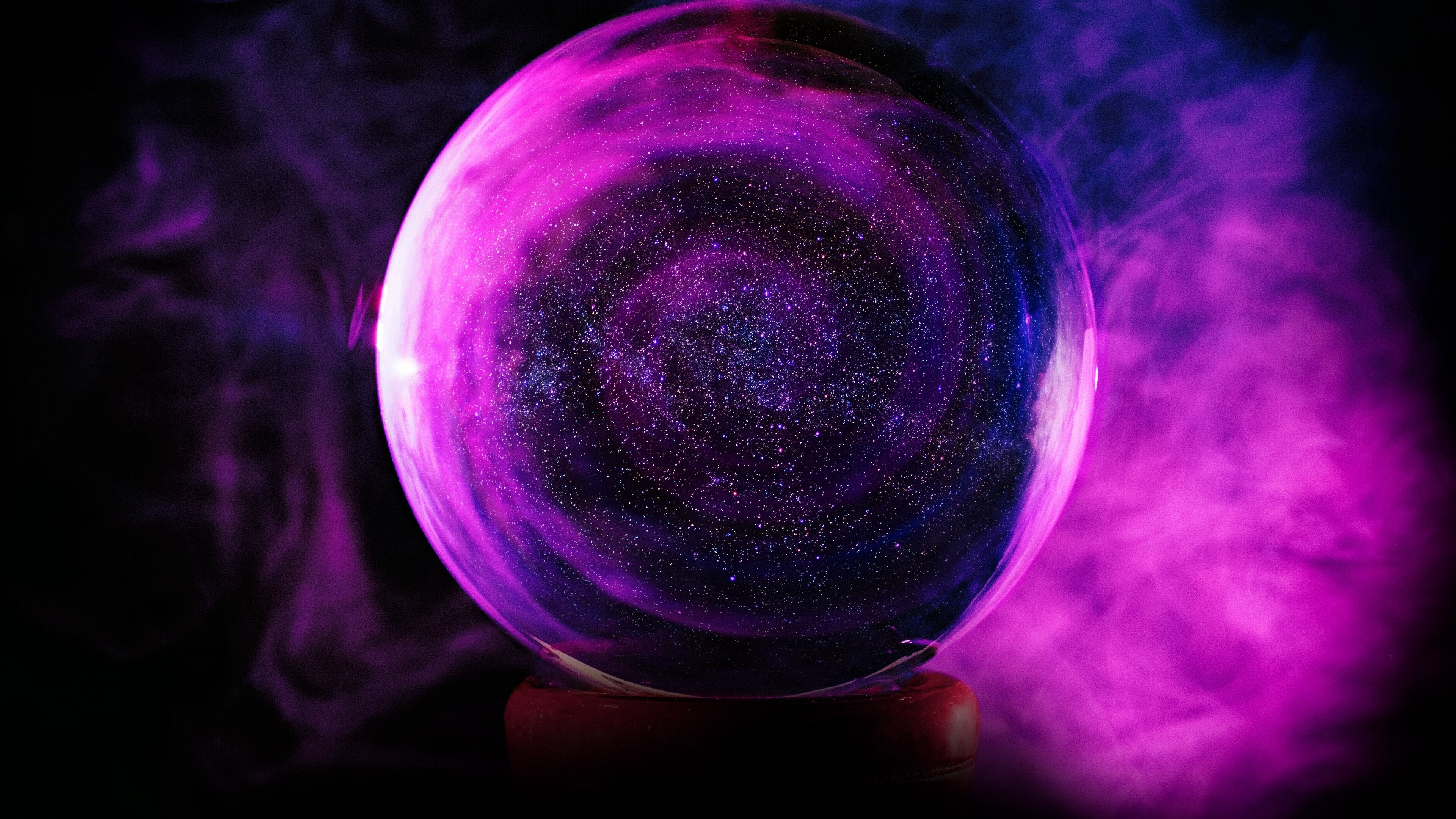 Glass: Pink sphere, Astronomical art, Purple fog, Whirl, An artificial substance. 3840x2160 4K Wallpaper.