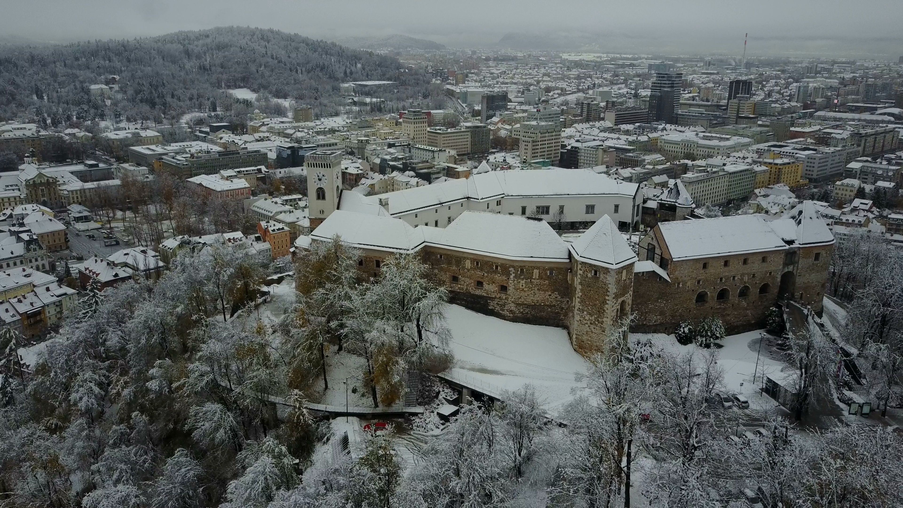 Ljubljana, Beautiful Ljubljana Castle, Winter in Slovenia, Stock footage, 3840x2160 4K Desktop