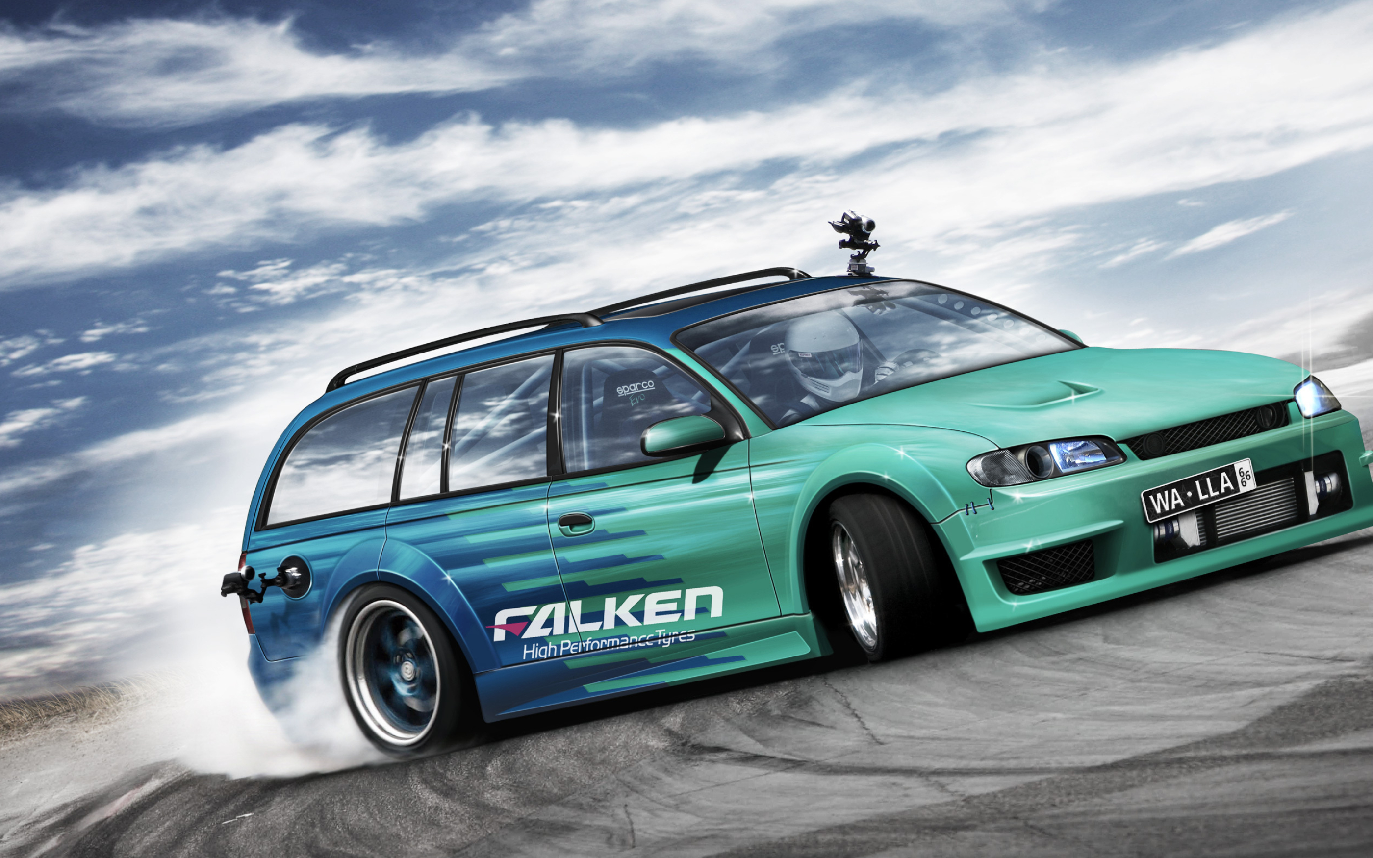 Drifting: Sports universal, Fan made automotive tuning, Falken tires. 2800x1750 HD Wallpaper.