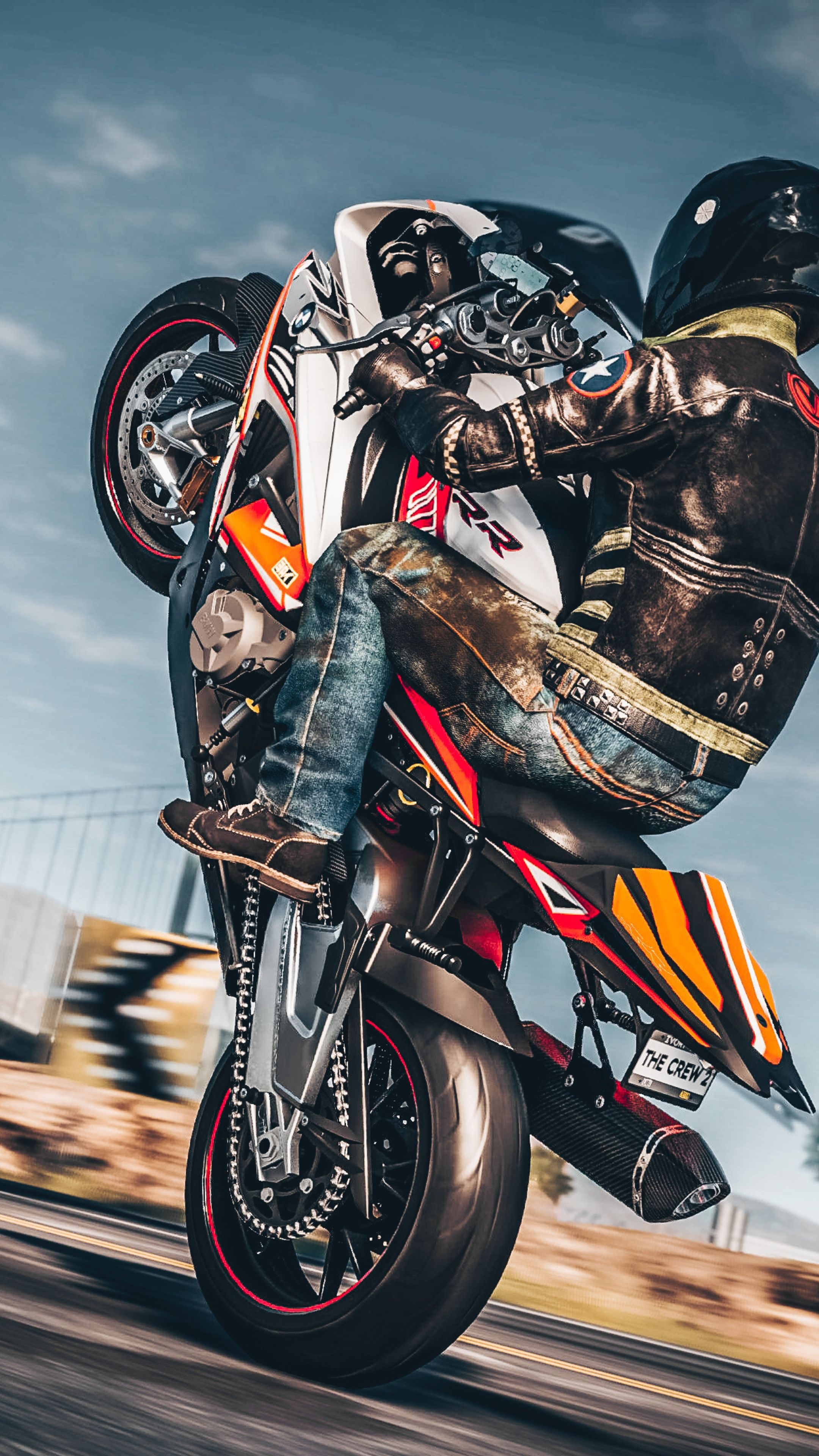 Supermoto: Motorcycle wheelie, Wheelstand, A common motorcycle stunt. 2160x3840 4K Background.