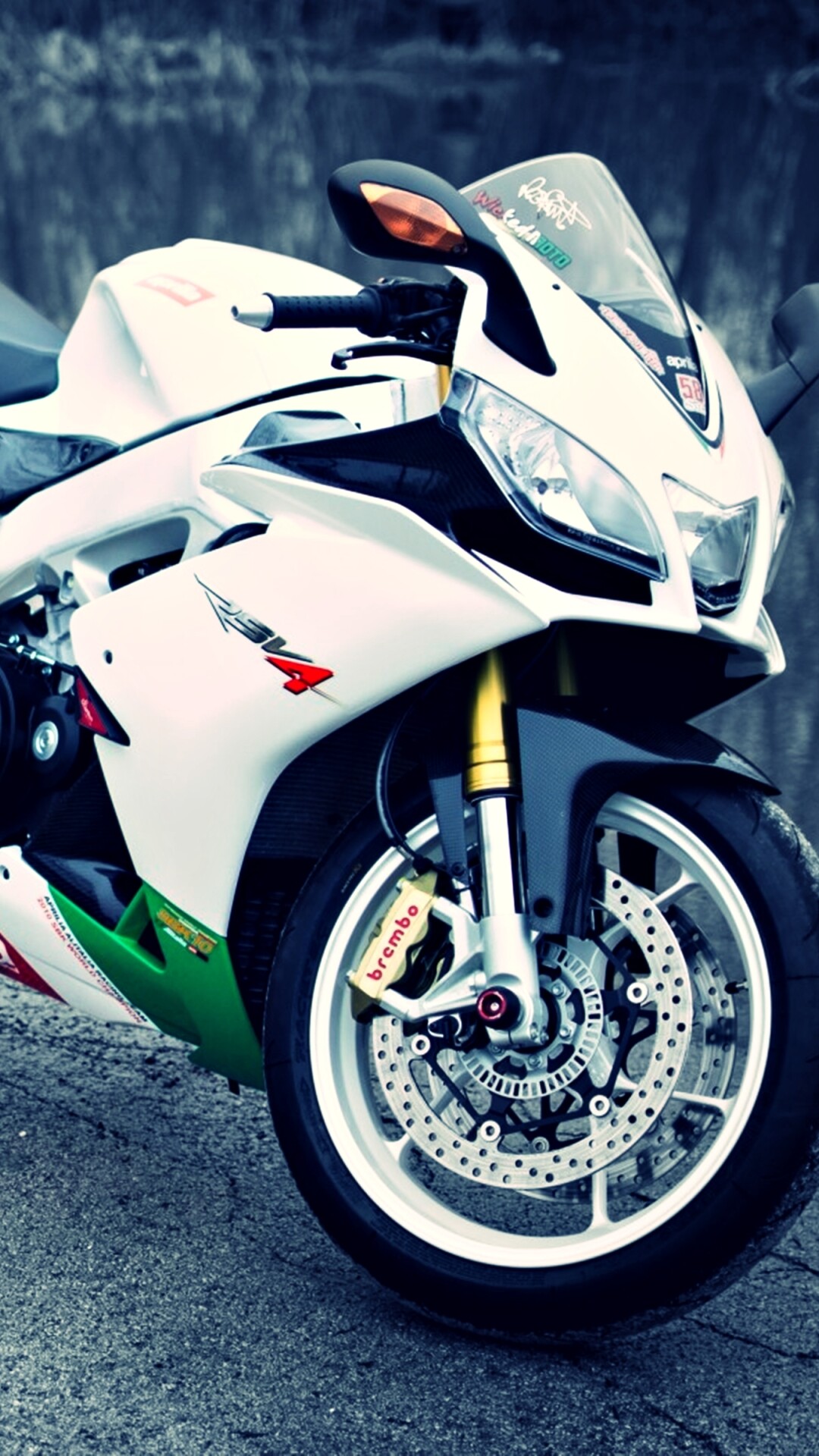 Aprilia: The motorcycle brand, Won 294 Grand Prix races overall, RSV4. 1080x1920 Full HD Background.