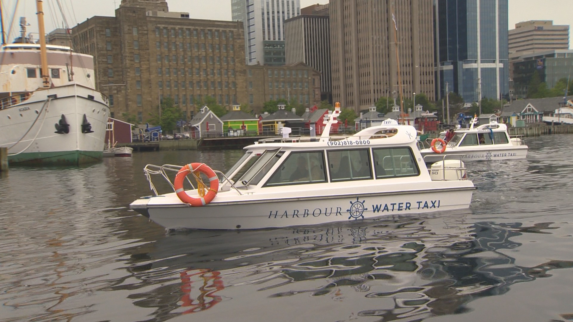 Water Taxi: A commuter ferry, A water-based cab company in Halifax. 1920x1080 Full HD Background.