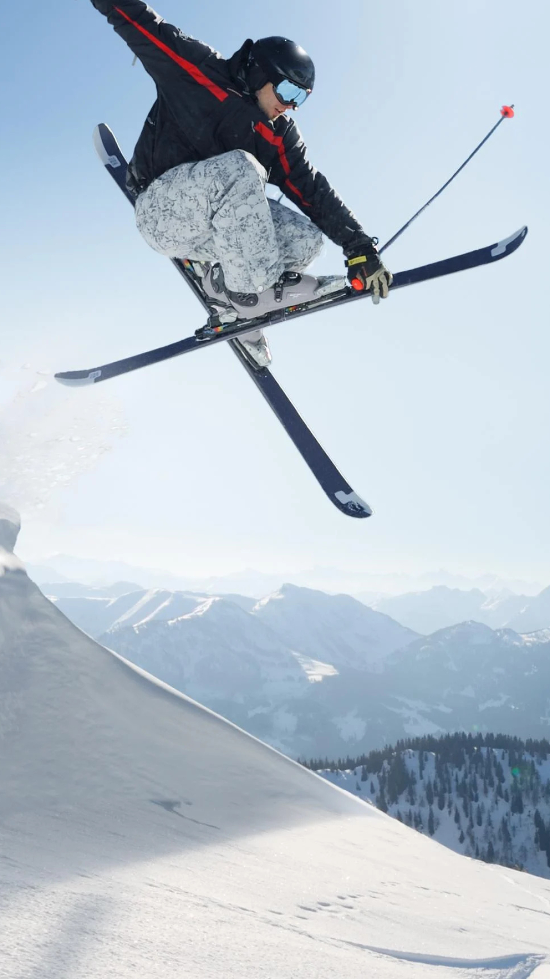 Alpine Skiing: Freestyle Skiing, A competitive winter sports, Extreme sports. 1080x1920 Full HD Wallpaper.