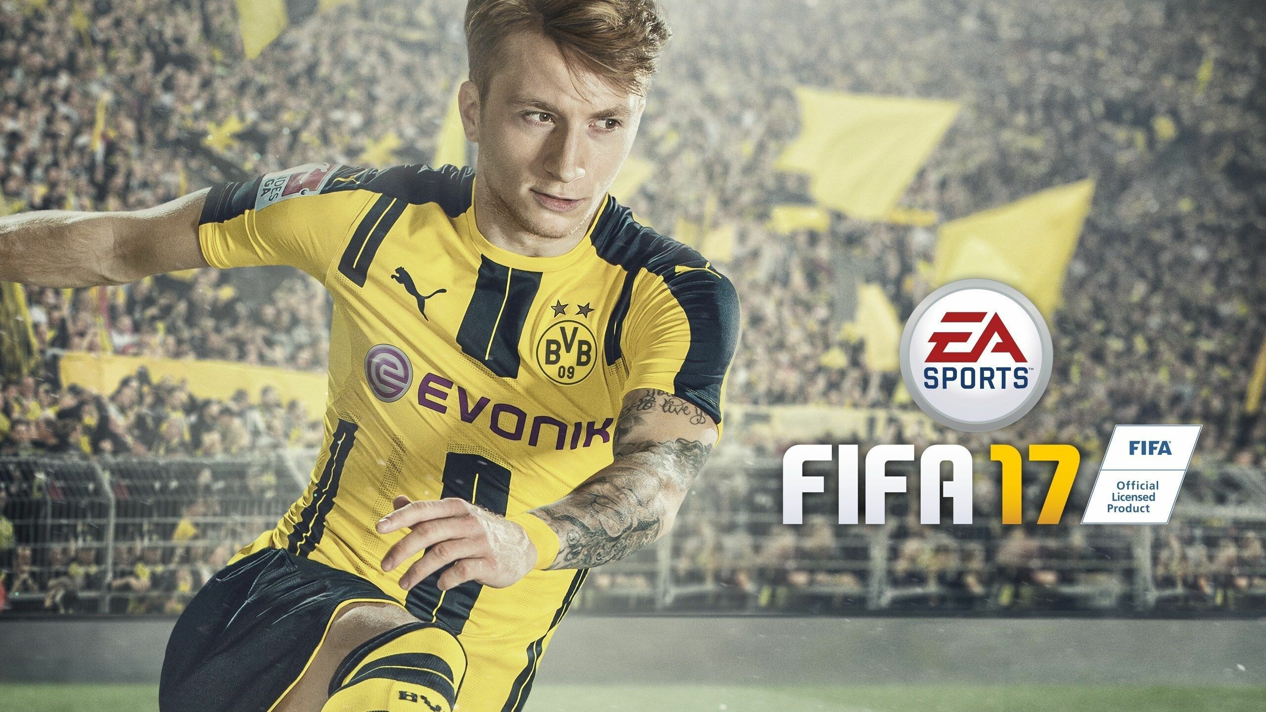 FIFA: Cover art featuring Borussia Dortmund's Marco Reus, EA Sports. 2560x1440 HD Wallpaper.