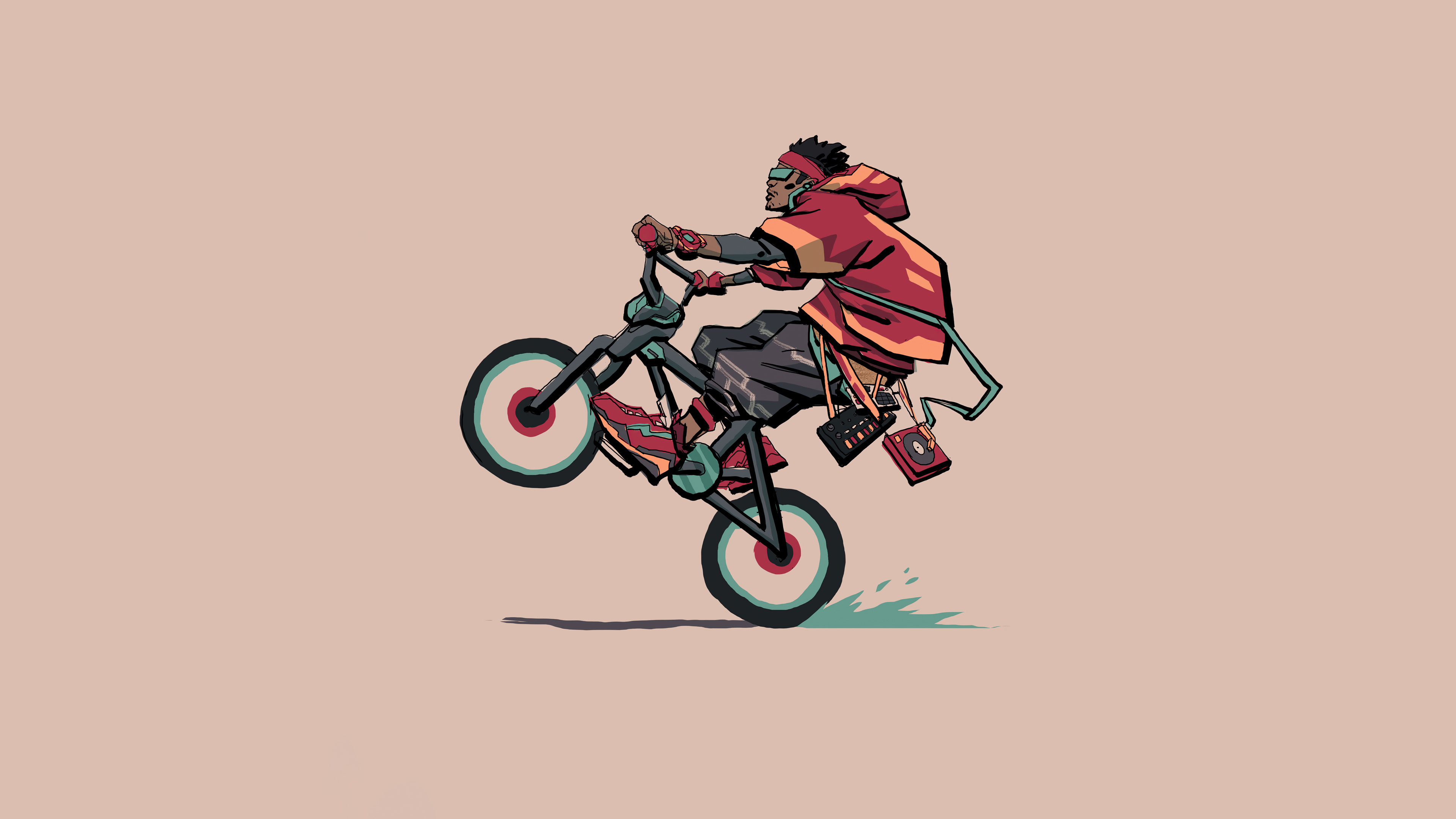 Stunt: Bicycle stuntman performs an artistic movement, Fan art. 3840x2160 4K Background.