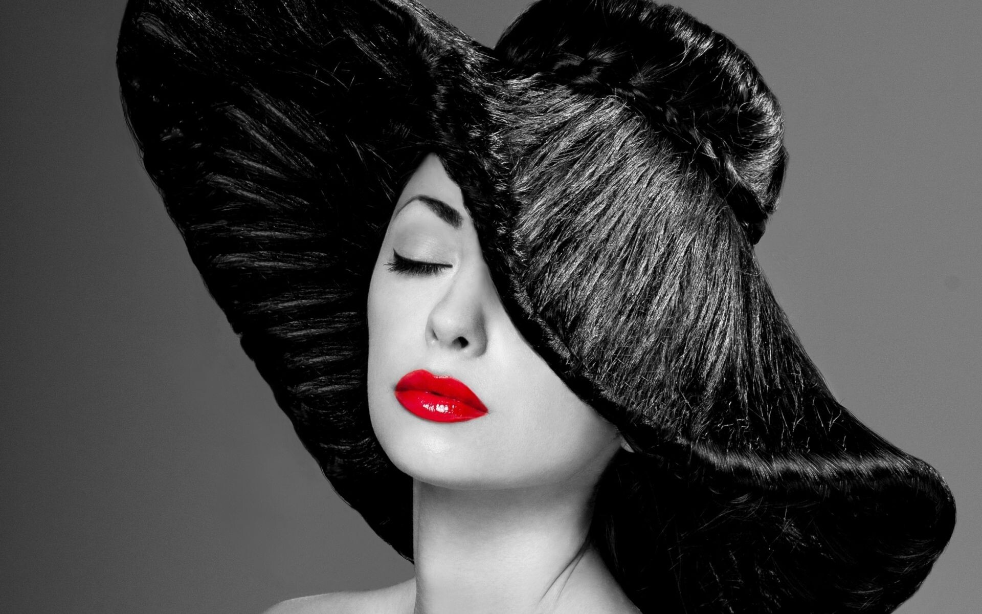 Lipstick: Hollywood bombshell look, Red lip makeup, Black and white, Red color commanding attention. 1920x1200 HD Wallpaper.