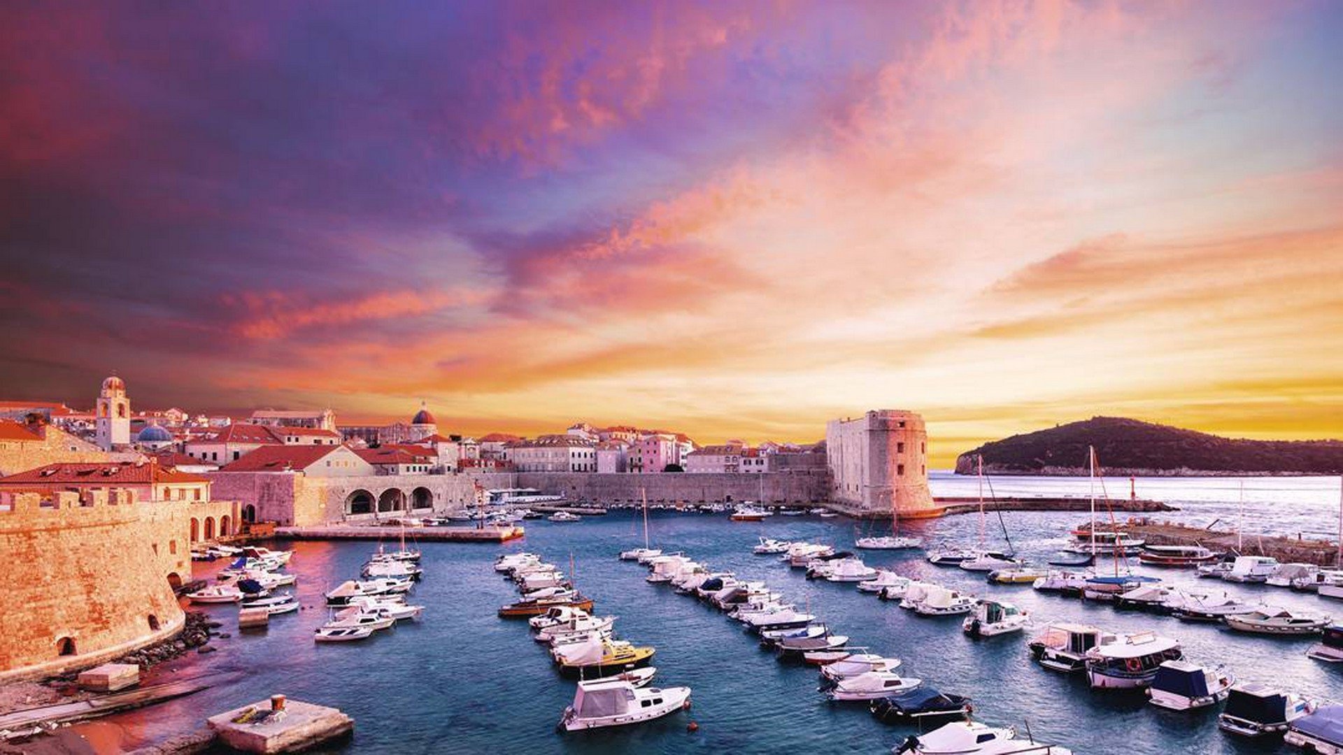 Adriatic Sea, Sunset in Dubrovnik, Croatia's coastal magic, HD desktop wallpaper, 1920x1080 Full HD Desktop