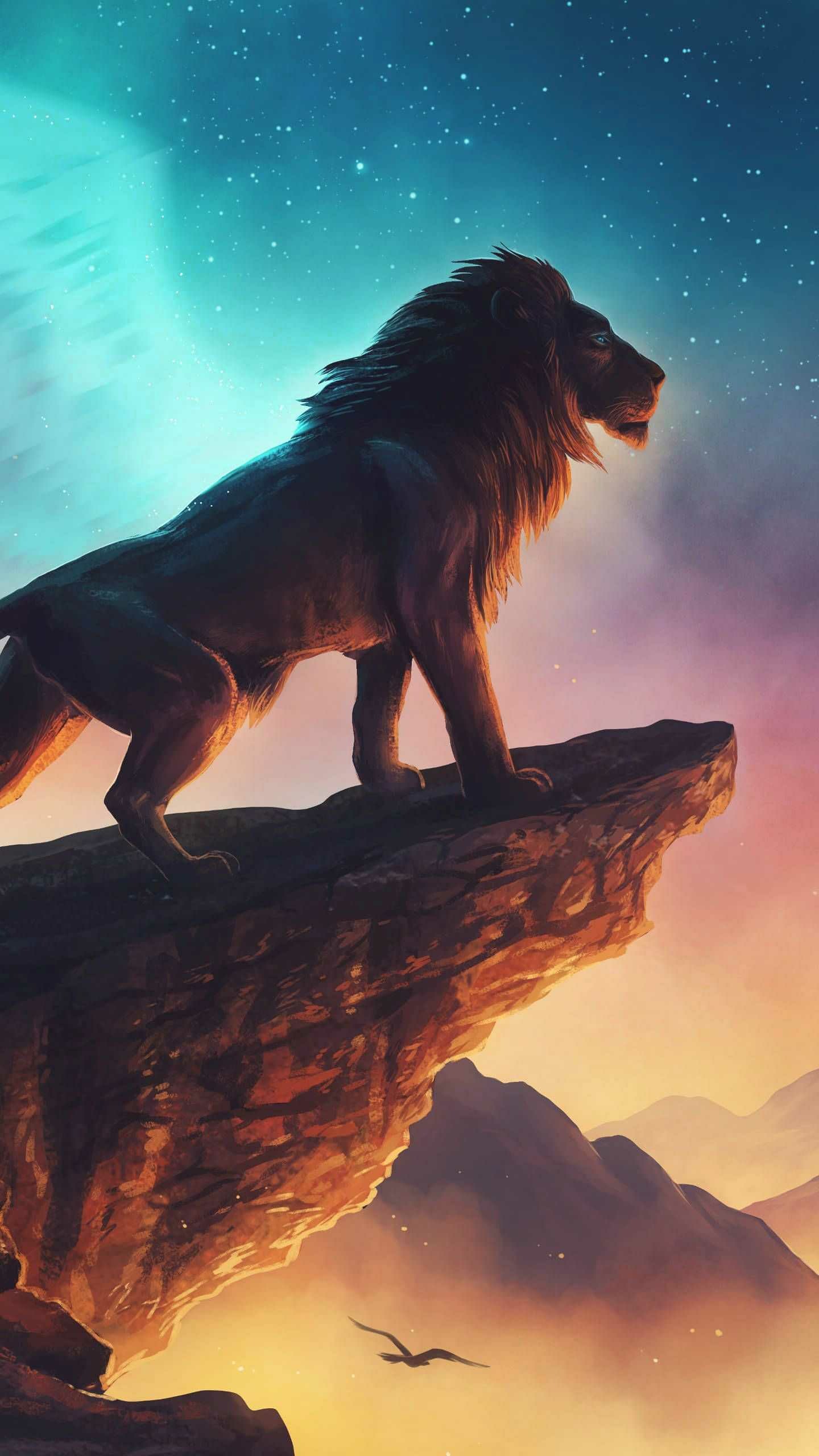 Lion: Lions can live over twenty years in captivity, Fantasy art. 1440x2560 HD Background.