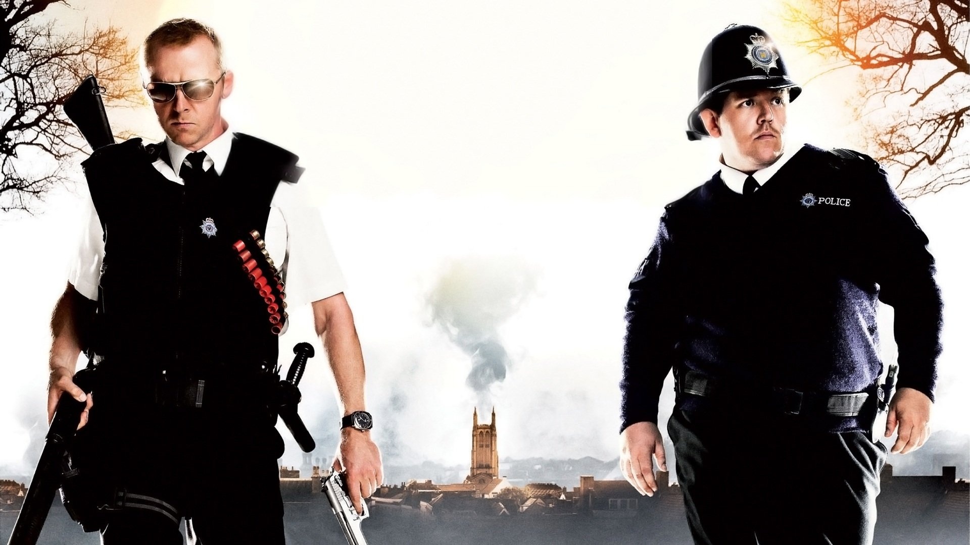 Hot Fuzz, Action-comedy masterpiece, Hilarious police capers, Explosive entertainment, 1920x1080 Full HD Desktop