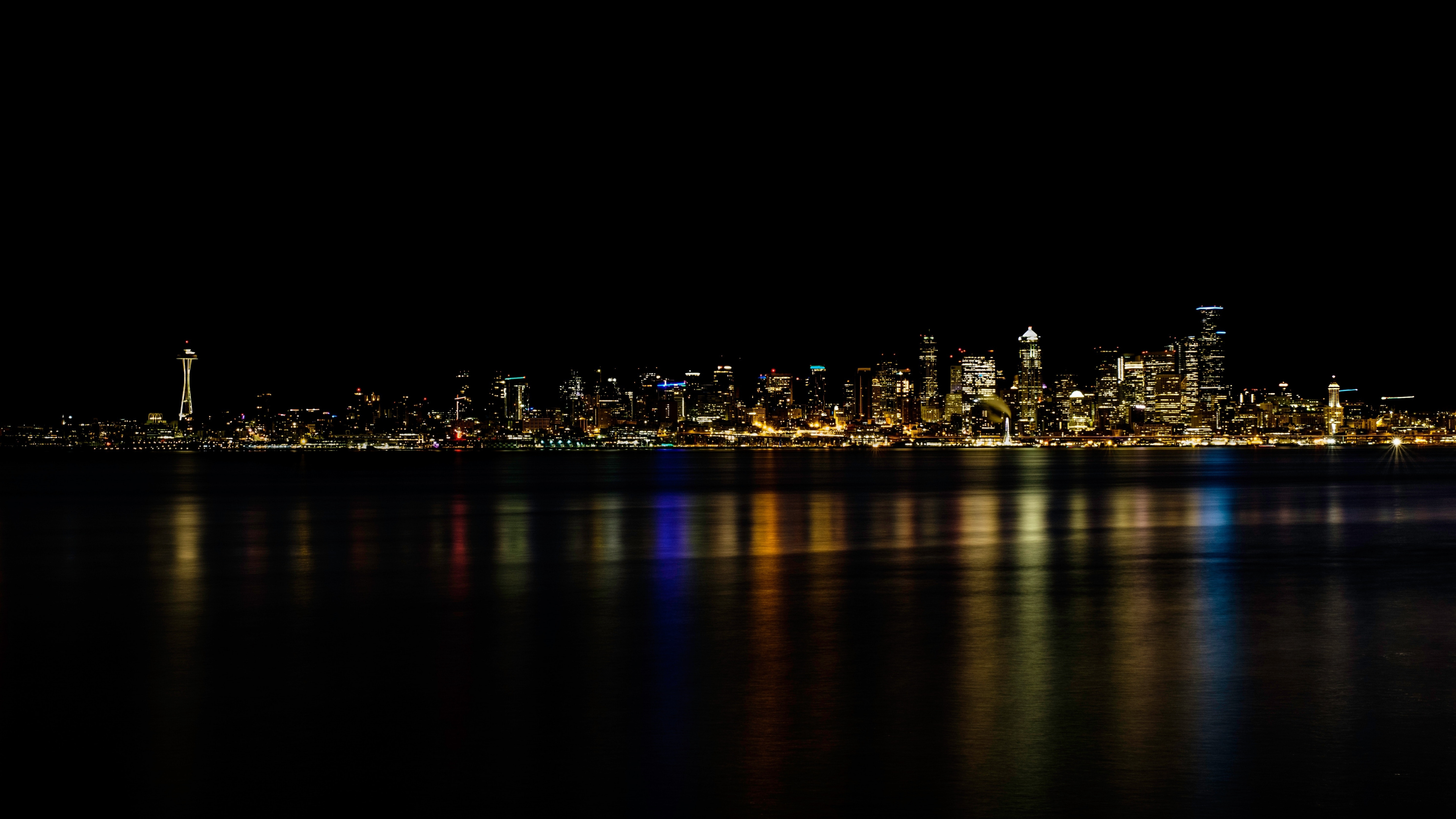 Seattle Skyline, Minimal cityscape, UHD wallpaper, Widescreen background, 3840x2160 4K Desktop