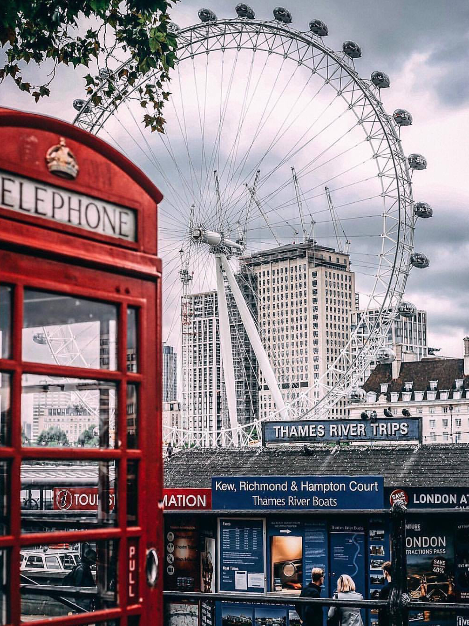 London Eye, Telephone booth, Phone box, Iconic symbol, 1540x2050 HD Handy
