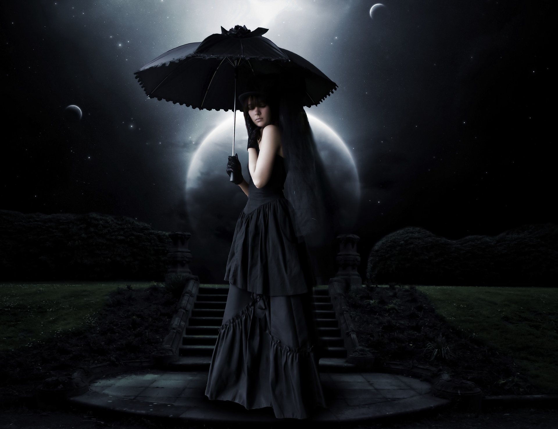Gothic Art: Gothic girls, Full moon, Midnight, Mystic atmosphere. 1920x1480 HD Wallpaper.