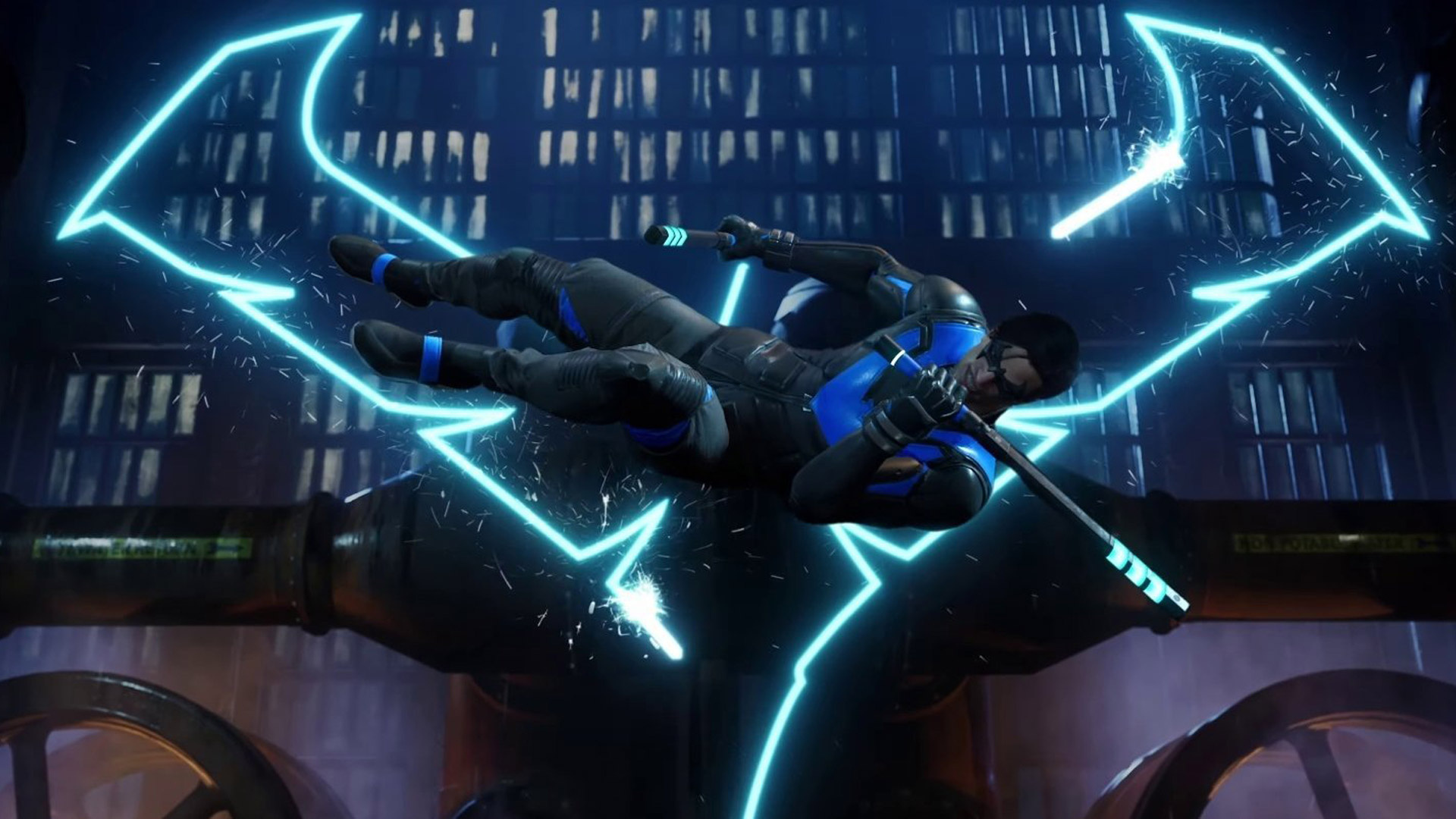 Gotham Knights (Game): Nightwing, The most agile of all the playable characters. 1920x1080 Full HD Background.