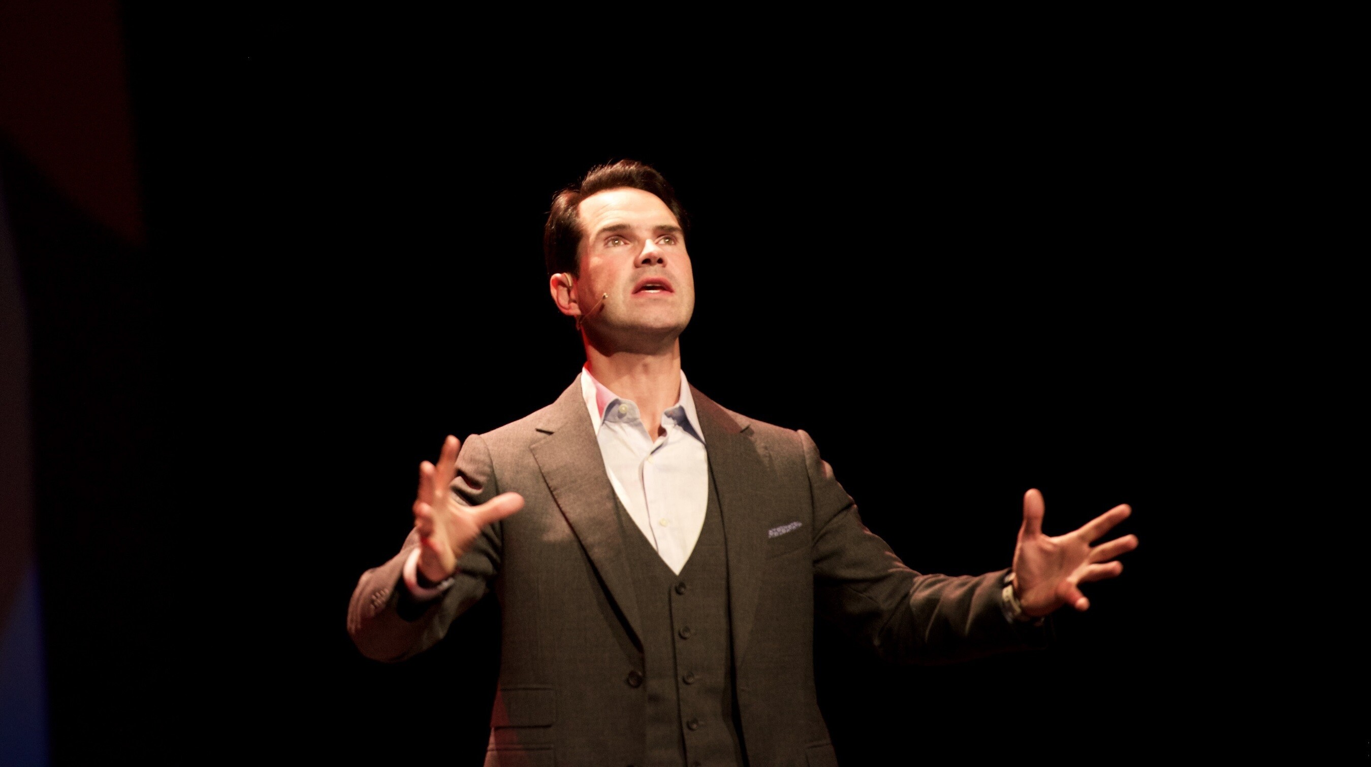 Jimmy Carr: 48-year-old comedian, Stage performance, Jimmy's brand-new show, Jokes about all kinds of things. 2700x1520 HD Background.