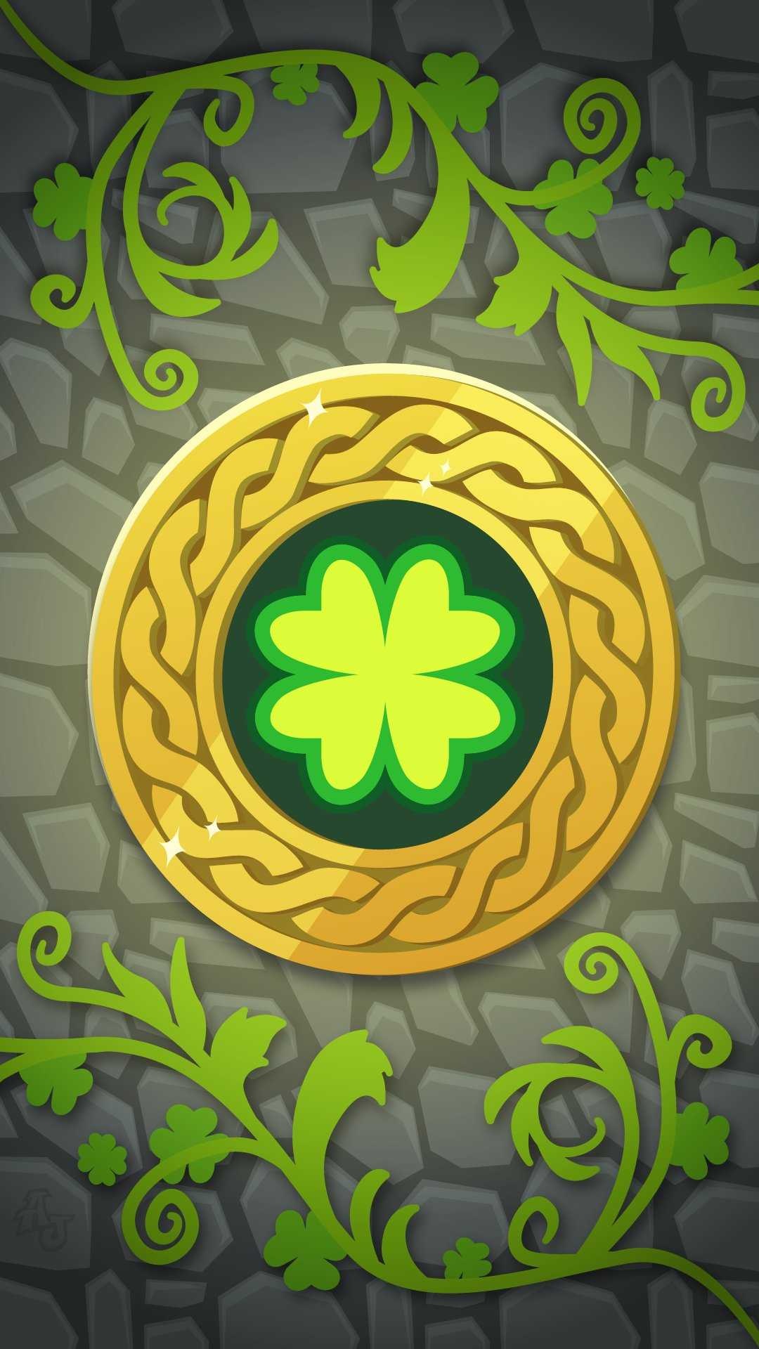 Good Luck: Four-leaf clover in an ornamented frame, Irish sing of a fortune. 1080x1920 Full HD Wallpaper.