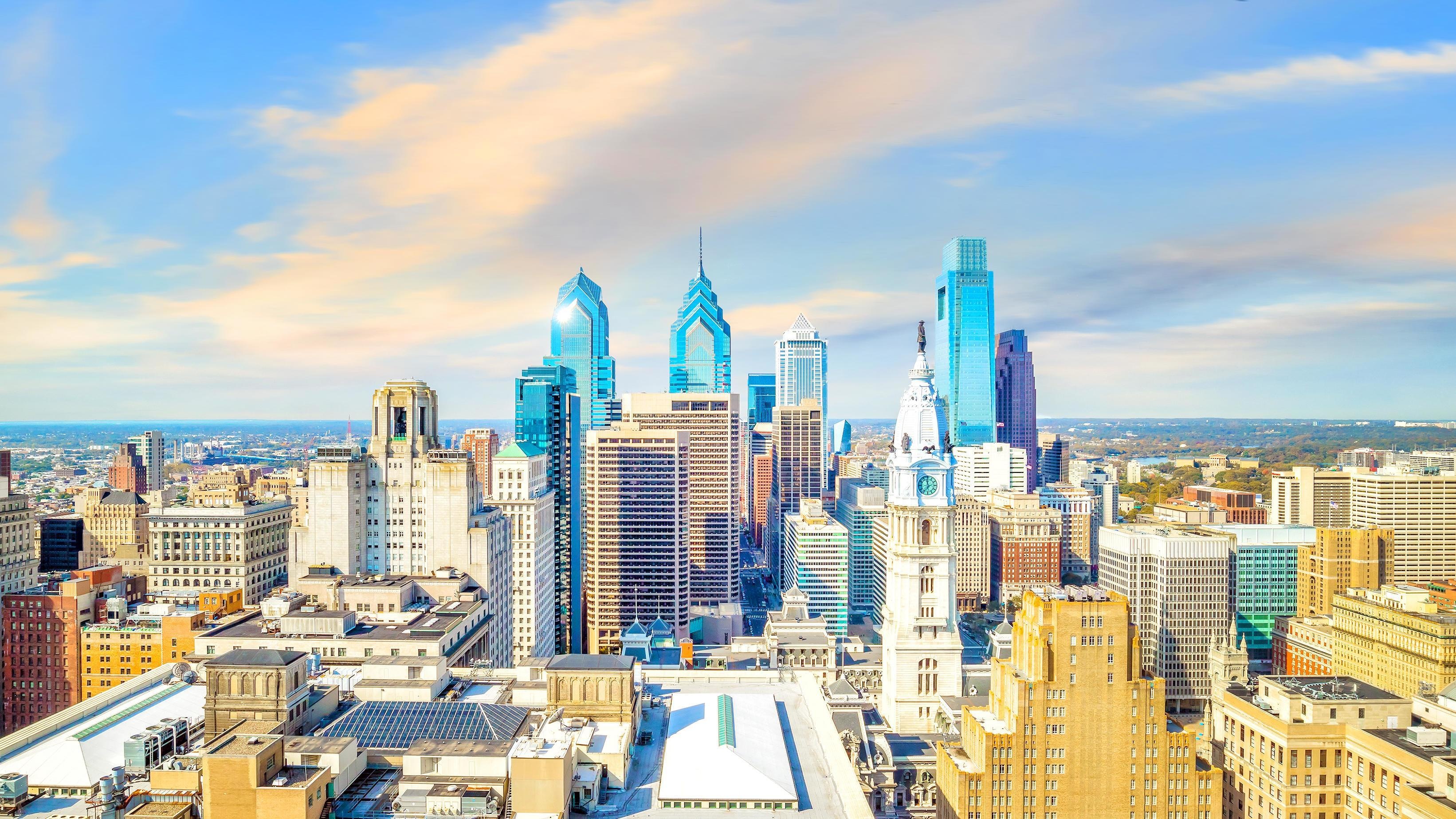 Philadelphia Skyline, Draufsicht auf die Skyline der Innenstadt, 3290x1850 HD Desktop