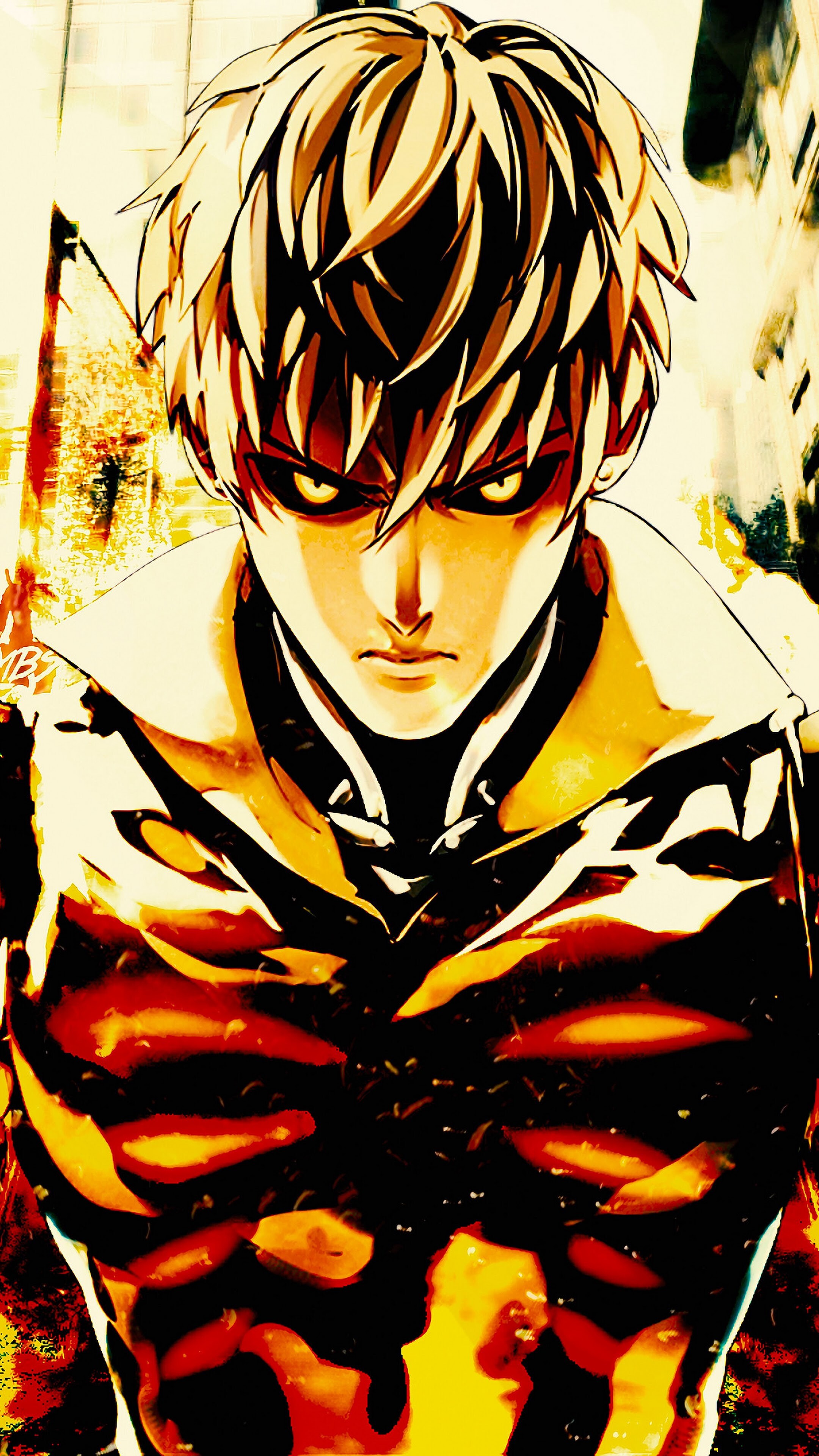 Genos: One Punch Man, Demon Cyborg, capable of breaking apart the ground with a dropkick. 2160x3840 4K Background.