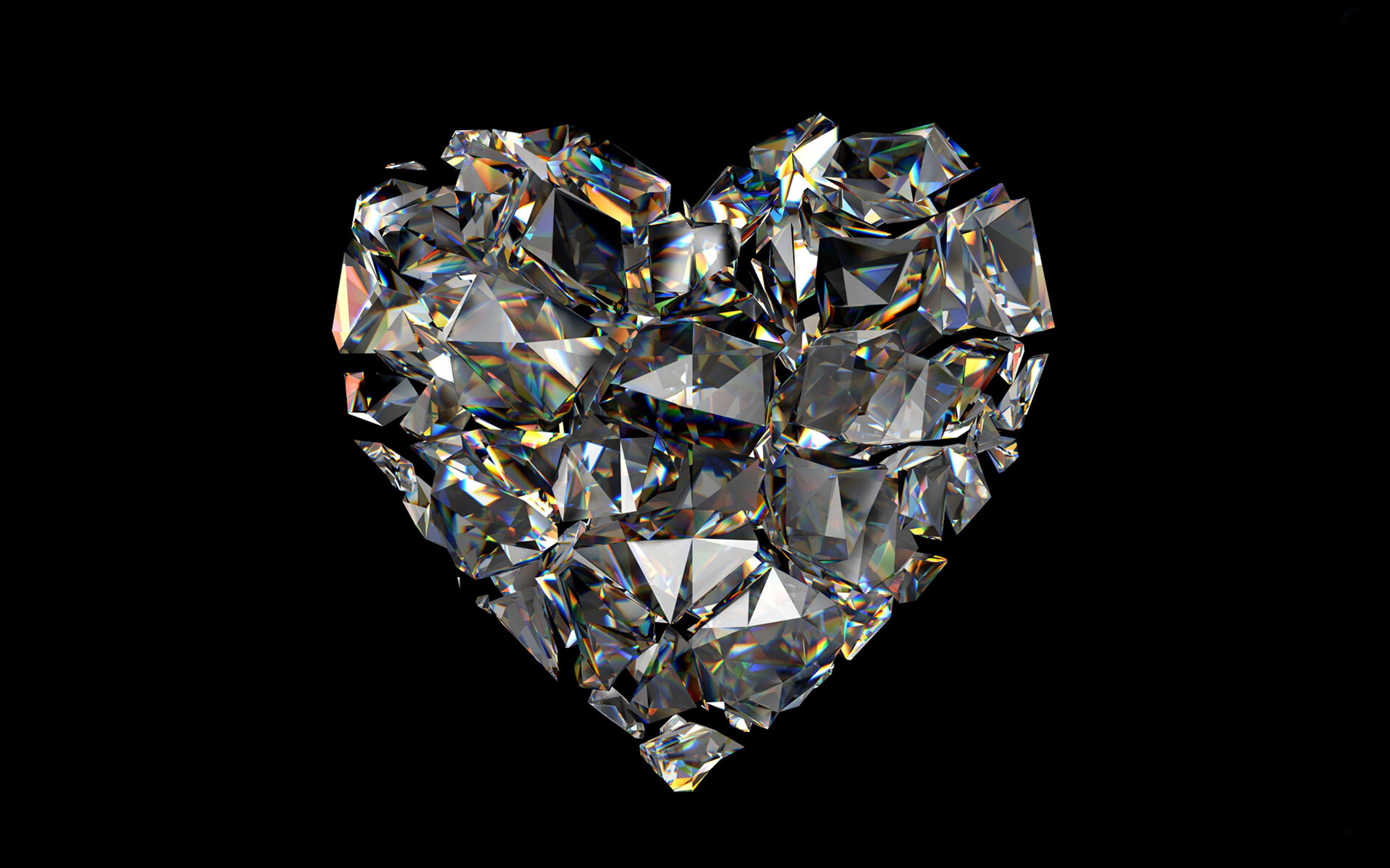 Gemstone: Diamond heart, A crystalline rock that can be cut and polished for jewelry. 1920x1200 HD Background.