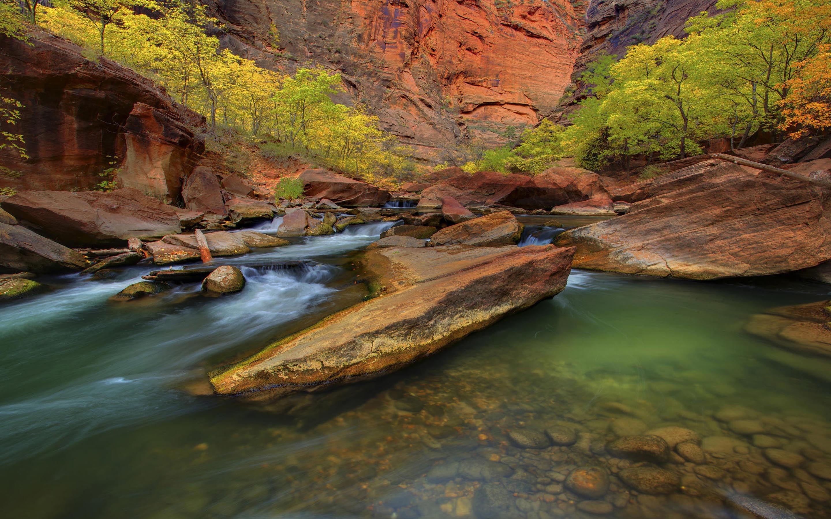 Zion National Park, Utah USA, Virgin River, Red rocks, 2880x1800 HD Desktop