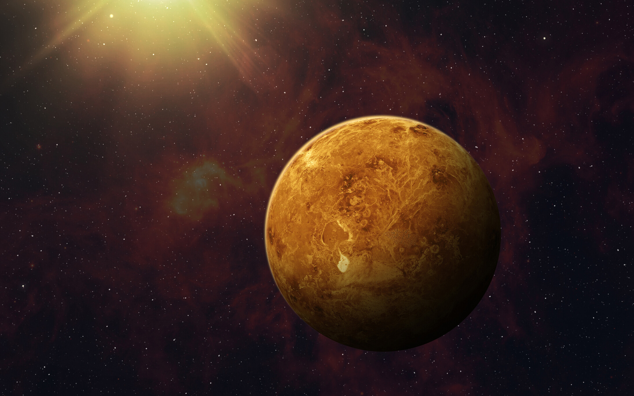Venus: Solar days on the planet have a length of 117 Earth days, Space. 2190x1370 HD Background.