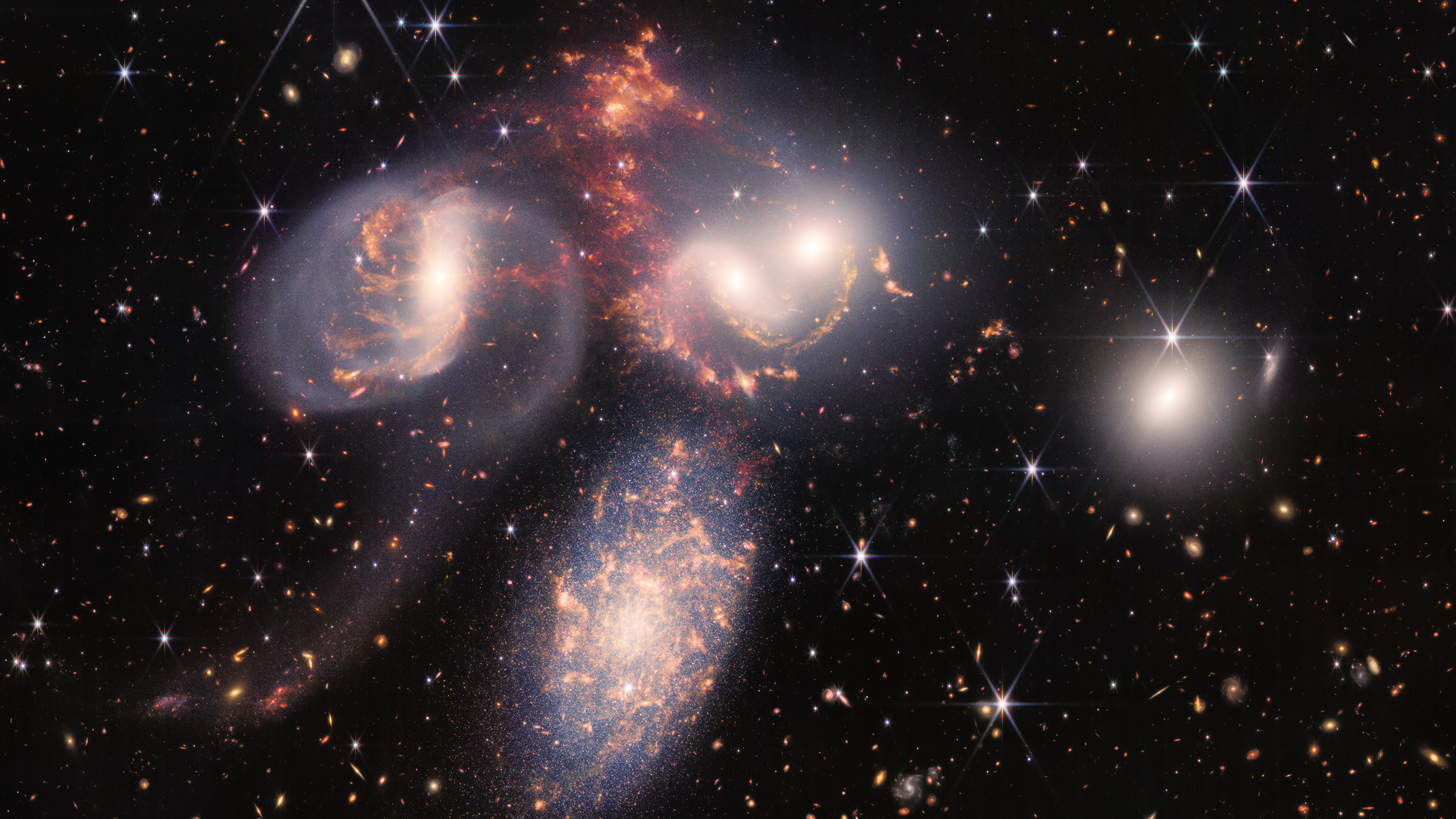 Stephan's Quintet, Stunning space telescope imagery, Universe's wonders, New discoveries, 3000x1690 HD Desktop