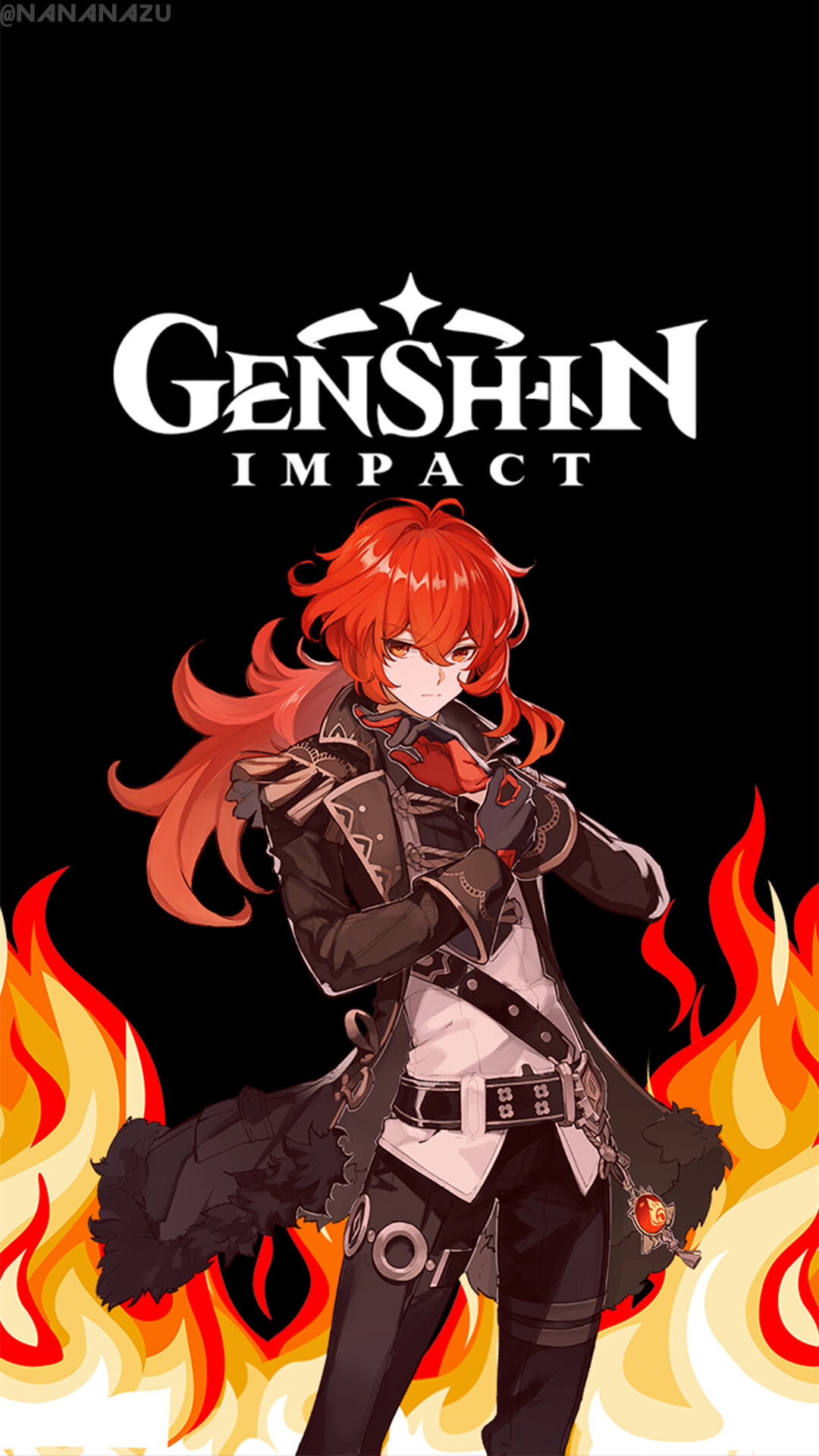 Genshin Impact: Diluc Ragnvindr, The current owner of the Dawn Winery. 1080x1920 Full HD Background.