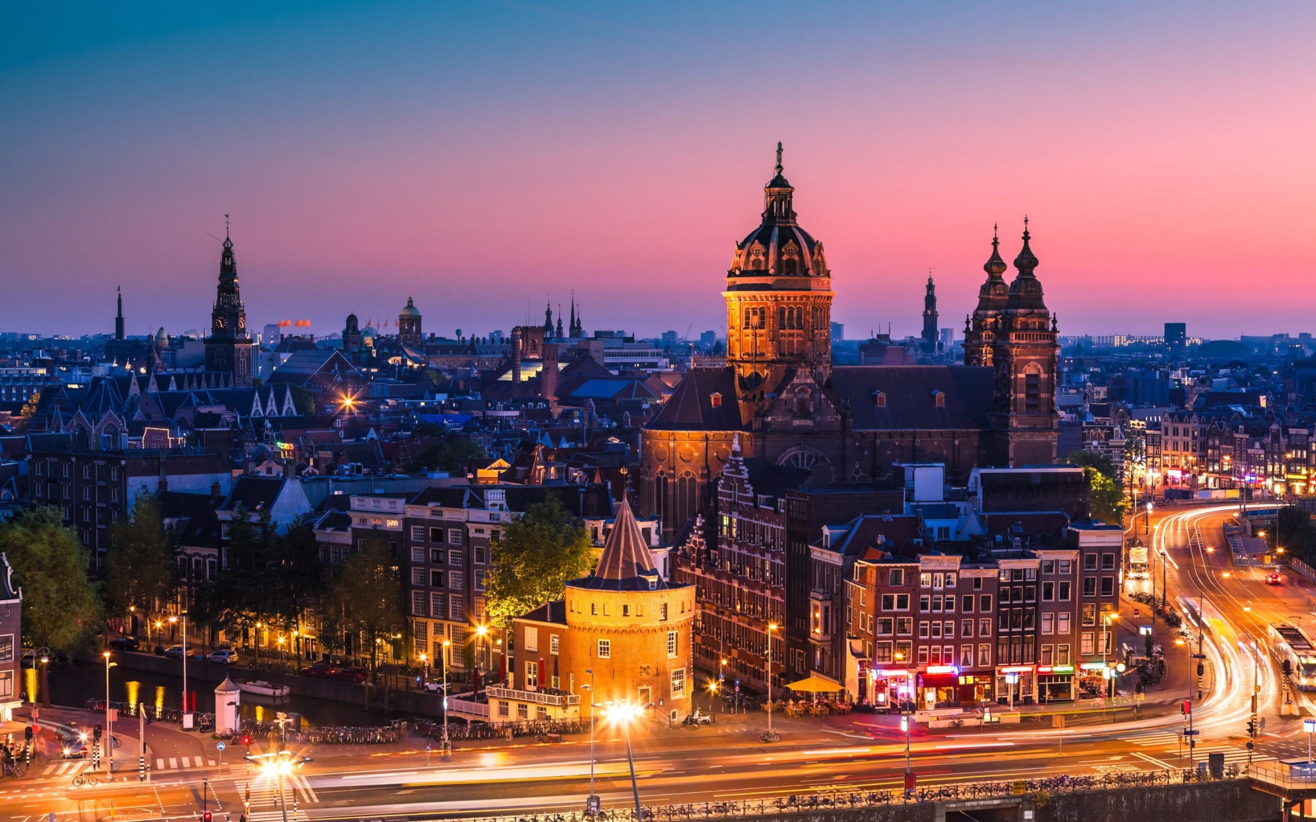 Amsterdam Skyline, Noord Holland, Aerial photography, Cathedral, 2560x1600 HD Desktop