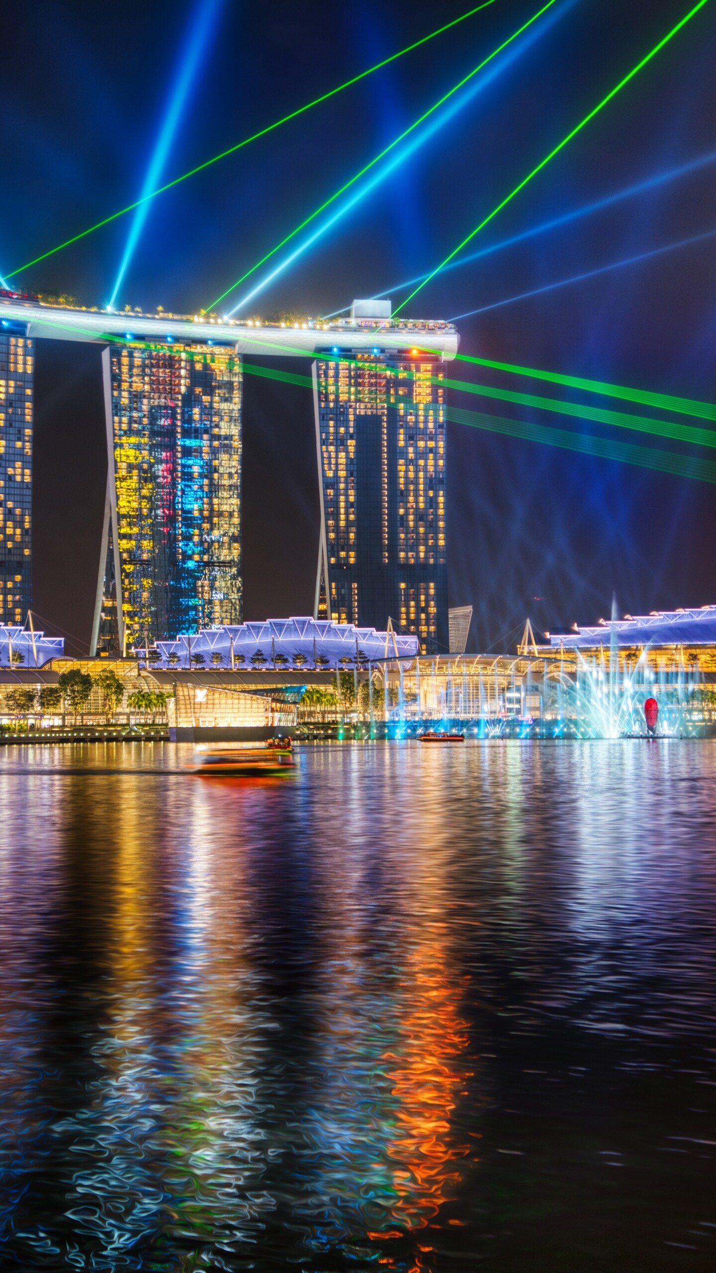 Singapore Travels, Marina Bay Sands, Light show, Colorful laser lights, 1440x2560 HD Phone