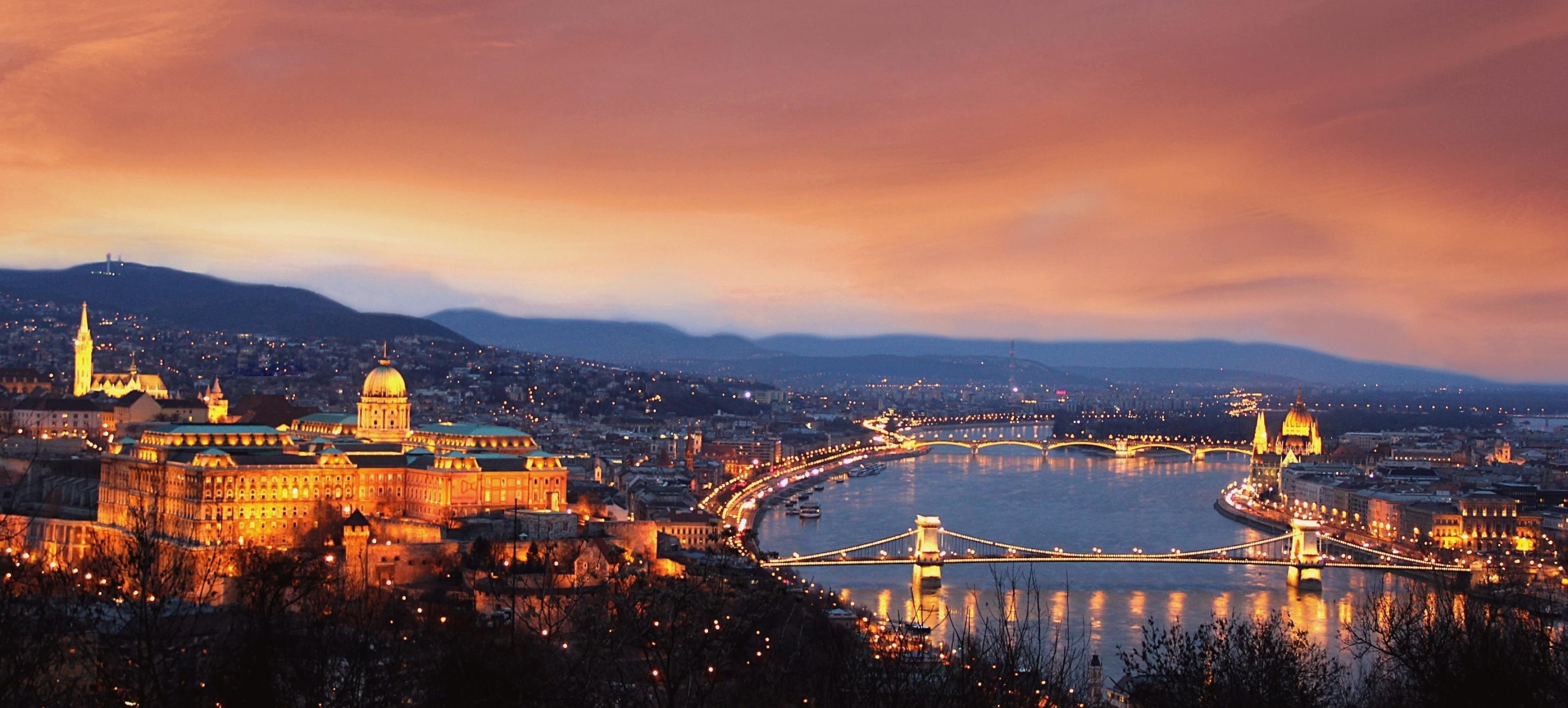 Budapest: One of Europe's most beautiful and romantic cities, City skyline. 3460x1560 Dual Screen Background.