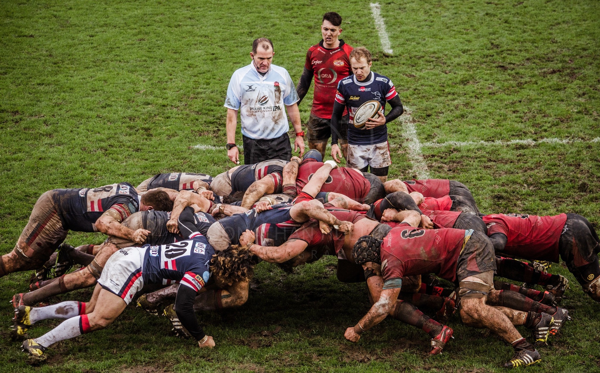 Rugby League: A full-contact sport played by two teams of thirteen players on a rectangular field measuring 68 meters wide. 2050x1280 HD Background.