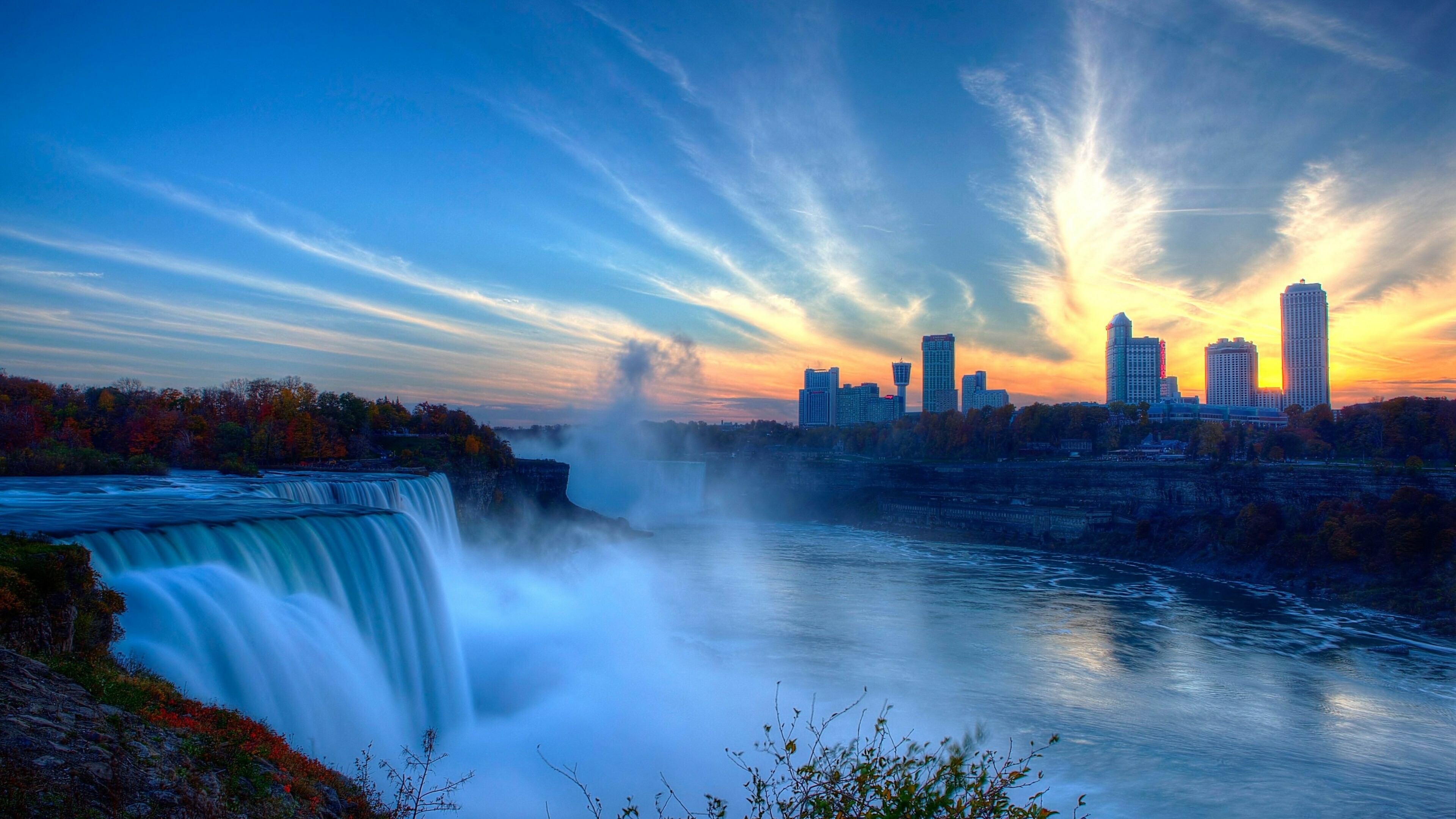 Niagara Falls: Waterfall in northeastern North America, Natural landscape. 3840x2160 4K Background.