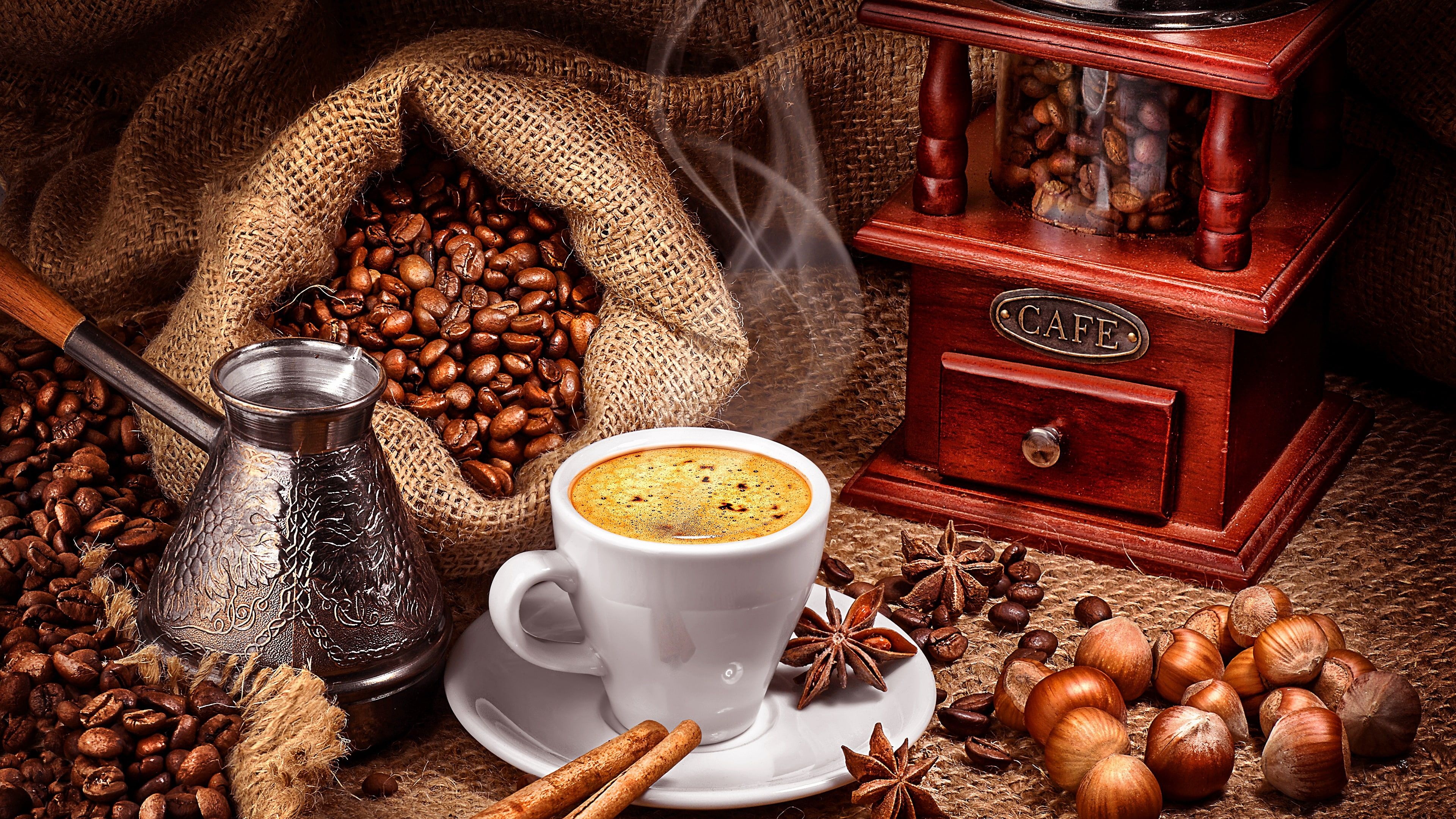 Cup of coffee, Coffee bean art, Caffeinated drink, Coffee lover's bliss, 3840x2160 4K Desktop