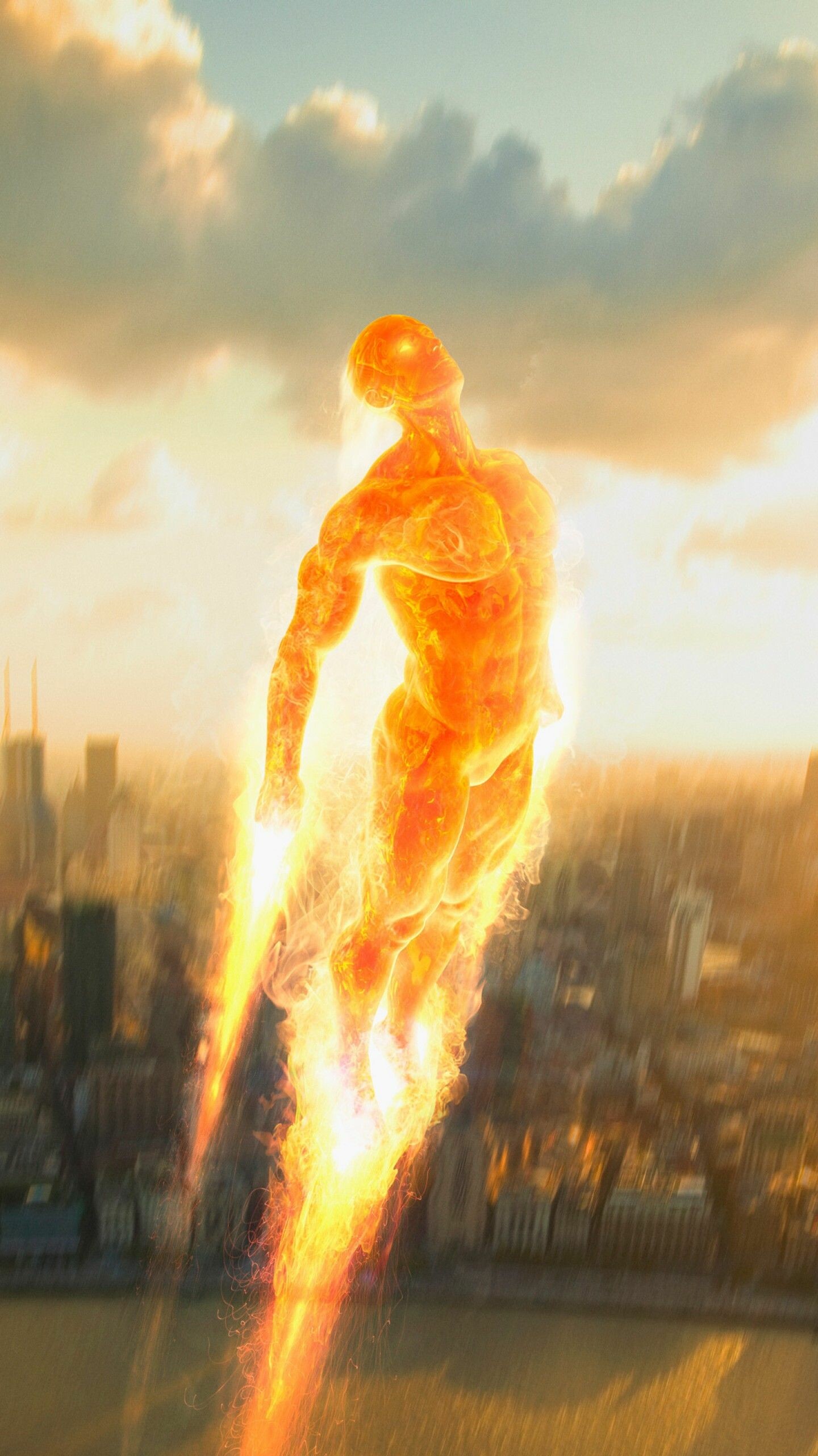 Human Torch: A friend and frequent ally of the superhero Spider-Man, who is approximately the same age. 1440x2560 HD Background.