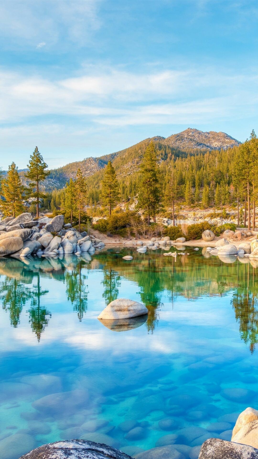 Lake: Tahoe reservoir, Water resources, Woodlands, Wide territories. 1080x1920 Full HD Background.