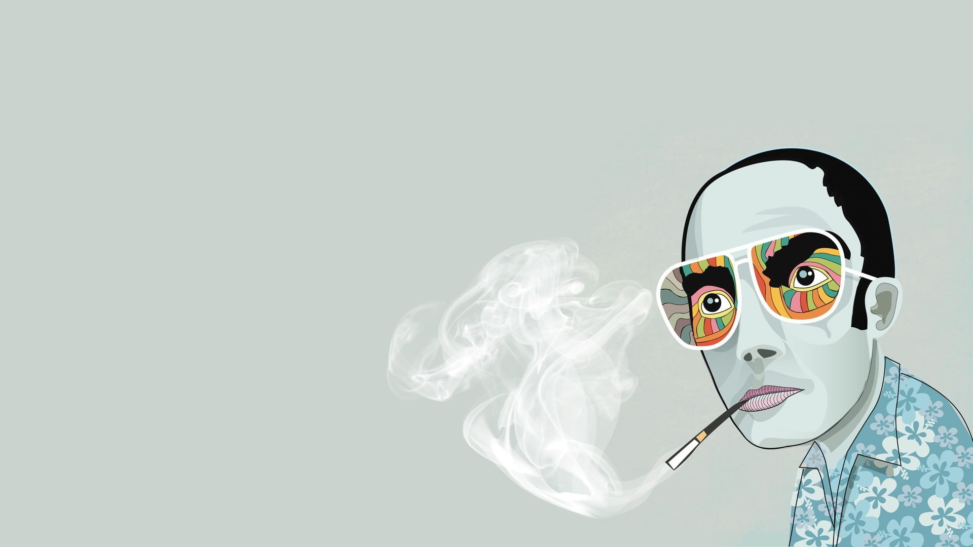 Hunter S. Thompson, Smoking cigarette man, Psychedelic minimalism, Fear and Loathing connection, 1920x1080 Full HD Desktop