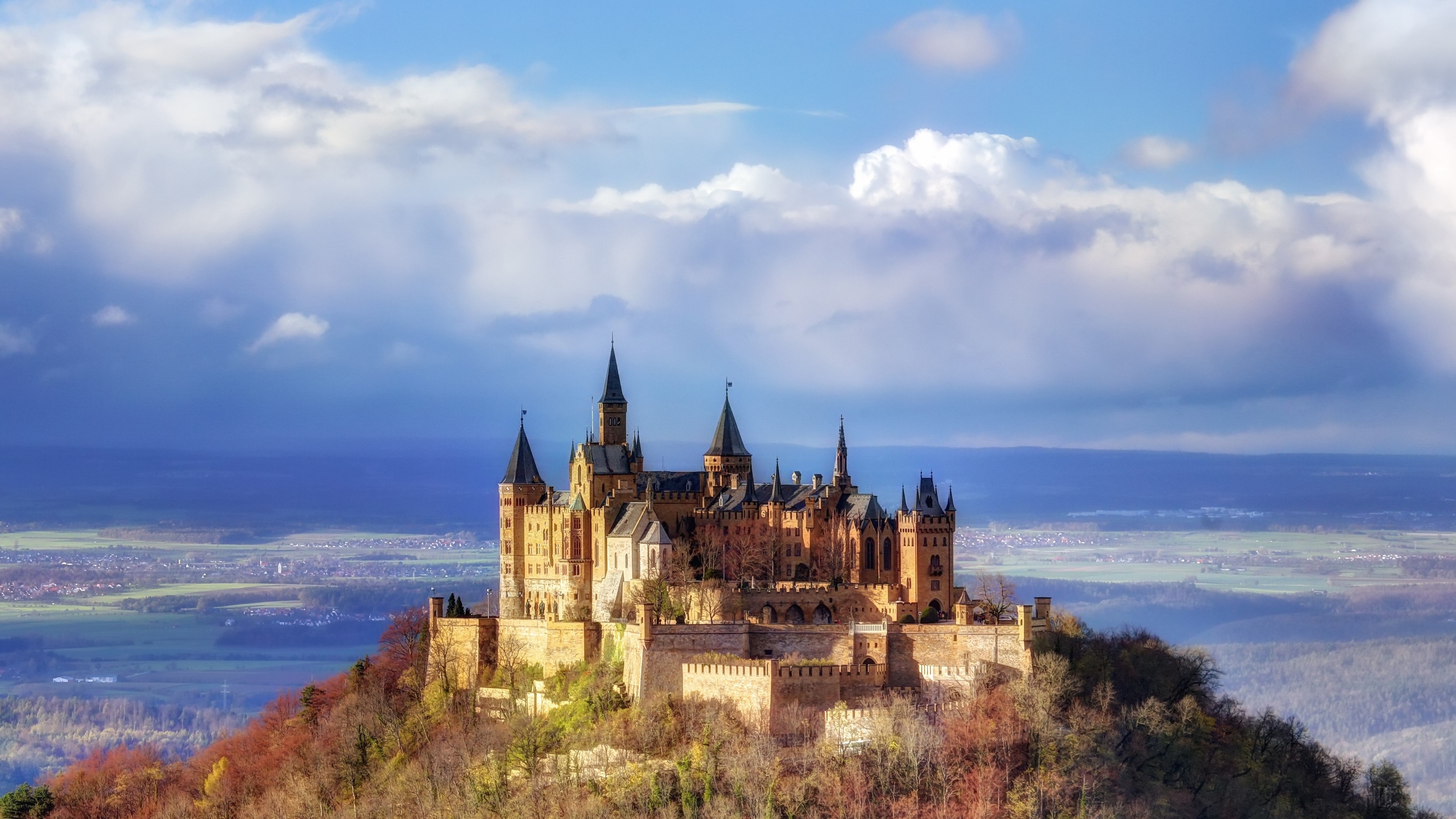 Castle: Burg Hohenzollern, The ancestral seat of the imperial House of Hohenzollern. 3840x2160 4K Background.